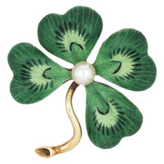 Larter & Sons Four Leaf Clover Enamel Brooch Antique Art Nouveau 14 Karat Gold