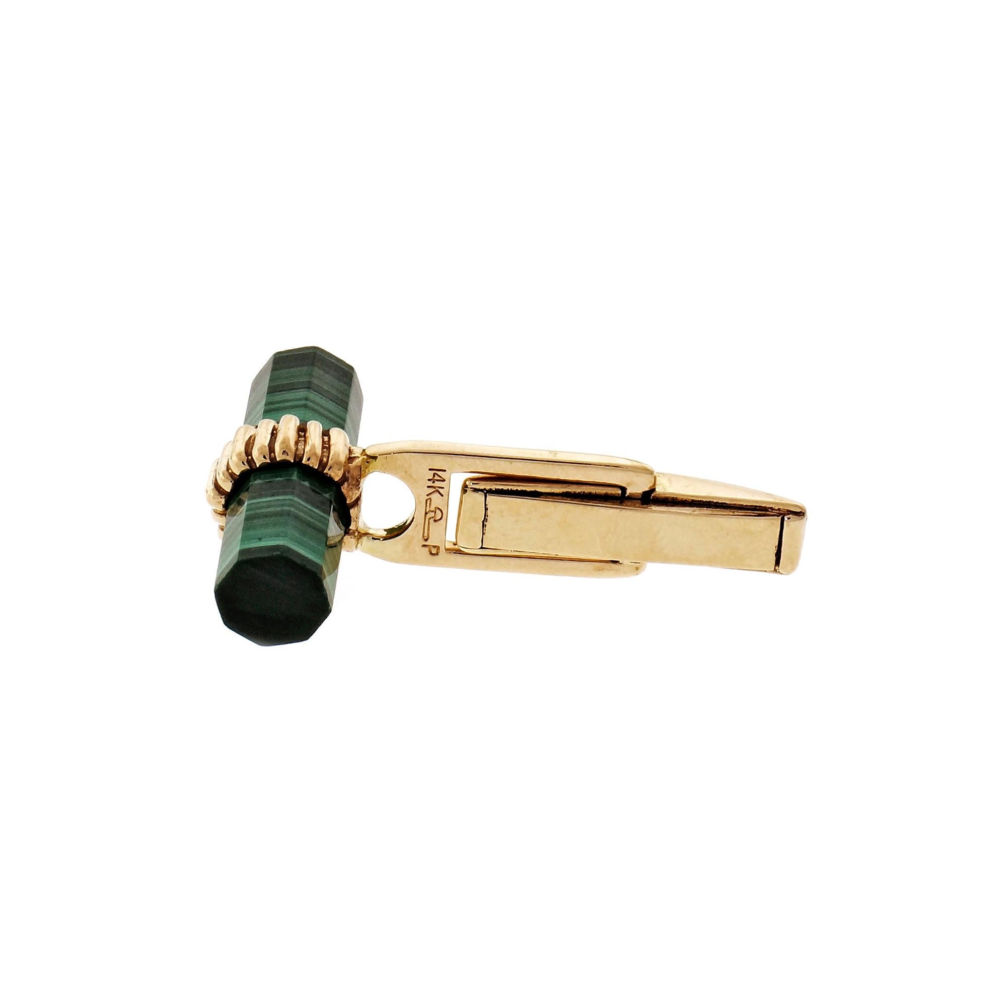 Men's Larter & Sons GIA Certified Green Malachite Yellow Gold Cufflinks For Sale