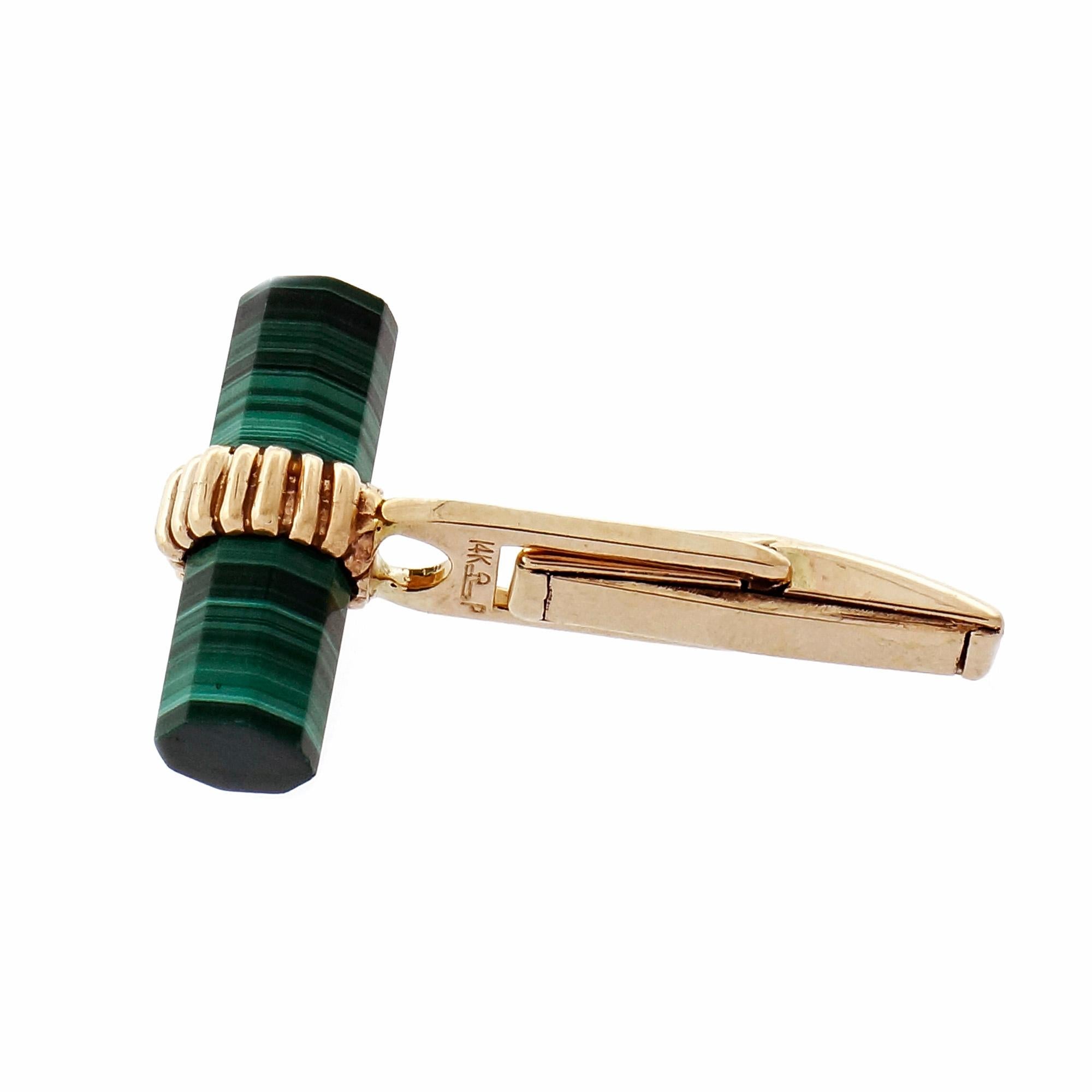 Larter & Sons GIA Certified Green Malachite Yellow Gold Cufflinks For Sale 1