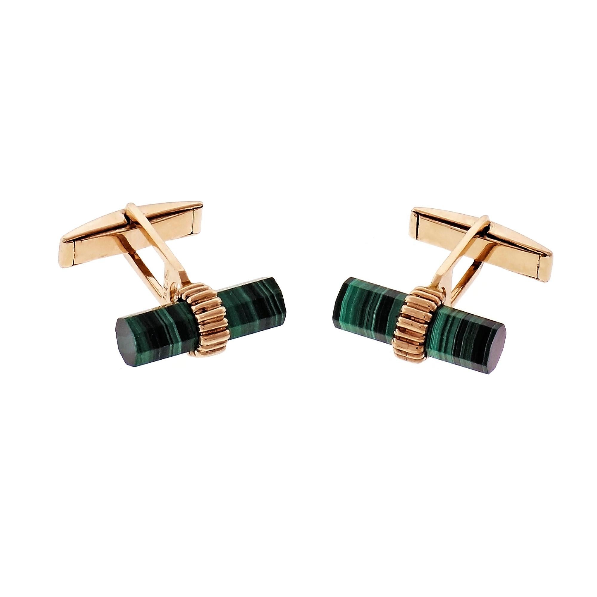 Larter & Sons GIA Certified Green Malachite Yellow Gold Cufflinks For Sale
