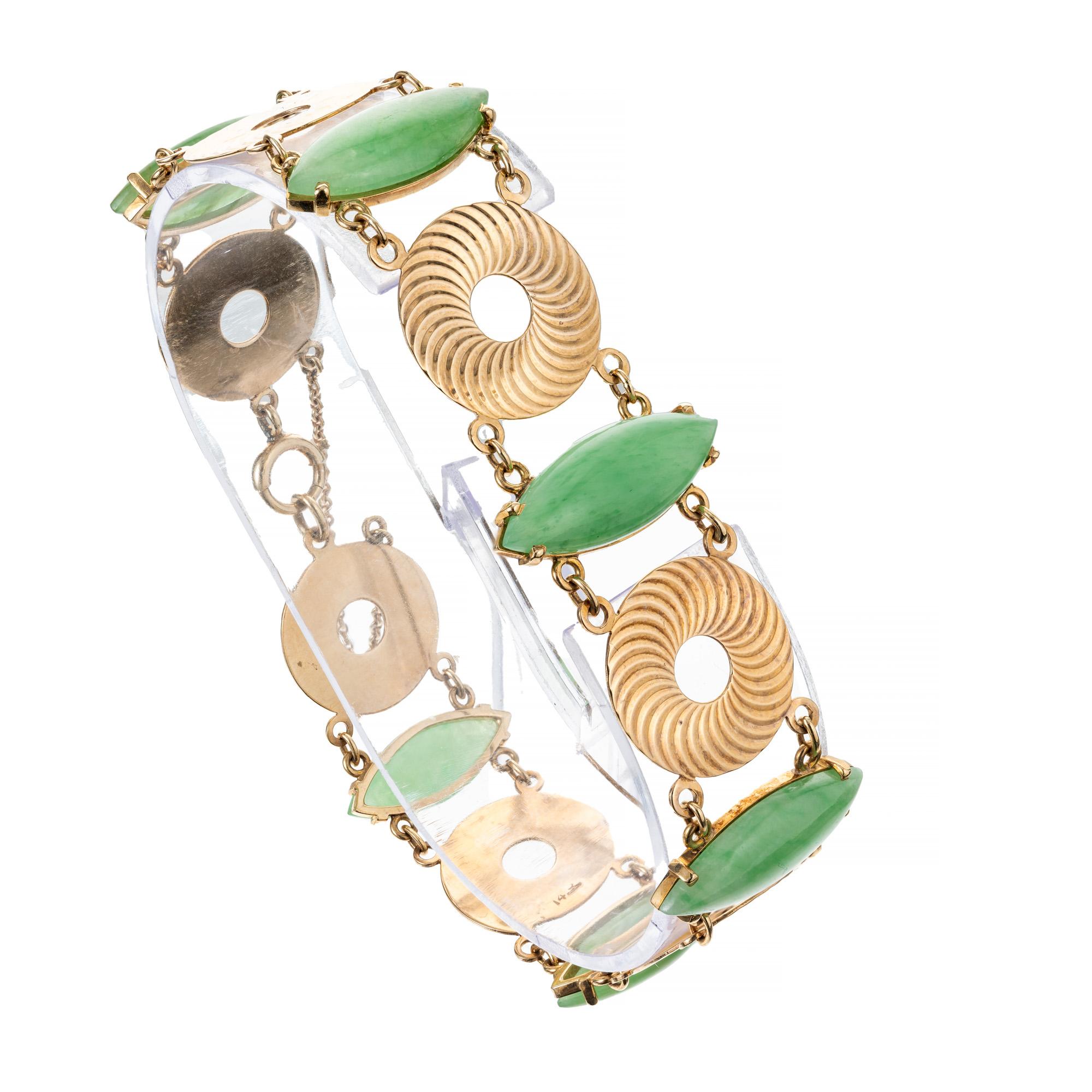 Marquise Cut Larter & Sons GIA Certified Natural Green Jadeite Jade Marquise Gold Bracelet For Sale