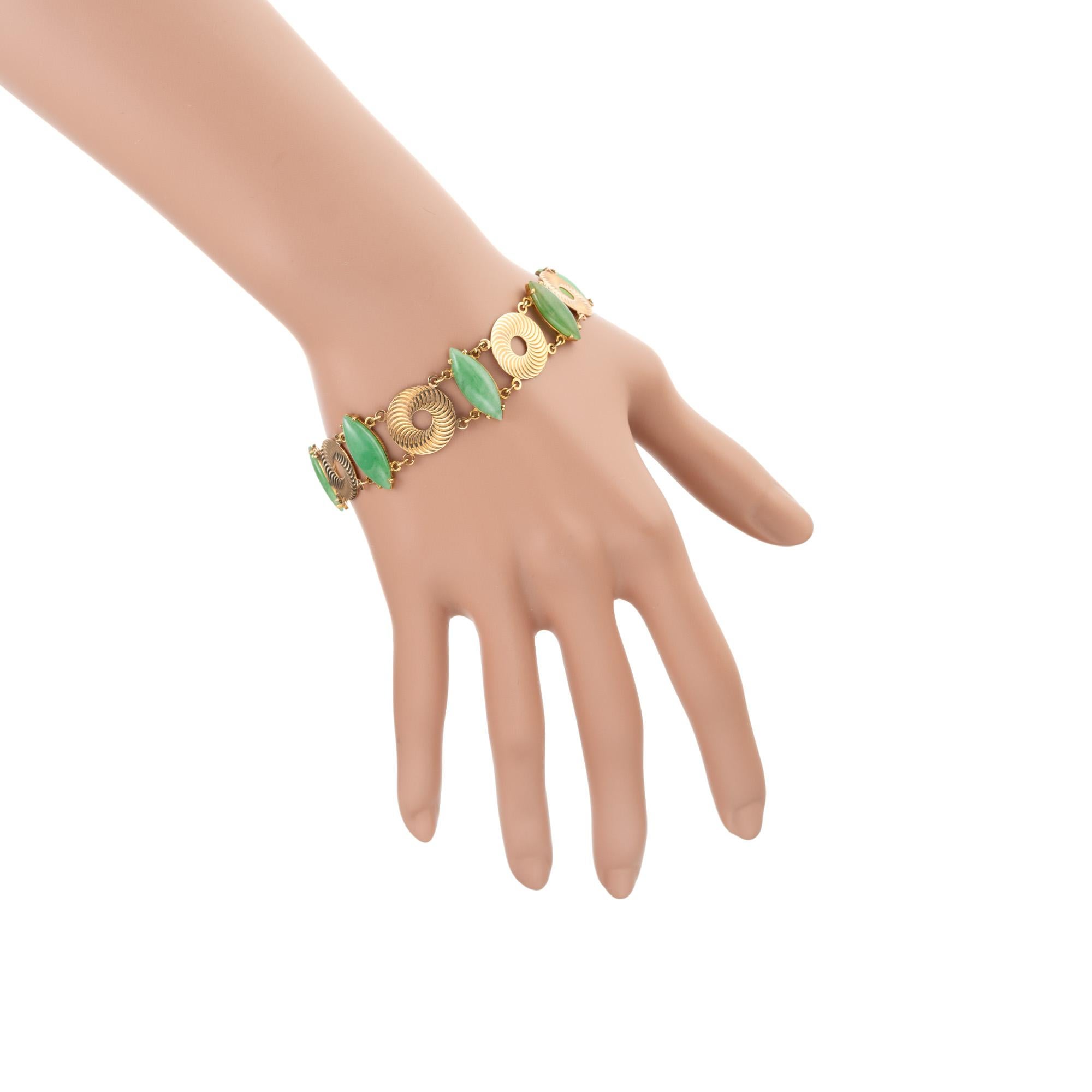 Larter & Sons GIA Certified Natural Green Jadeite Jade Marquise Gold Bracelet For Sale 2