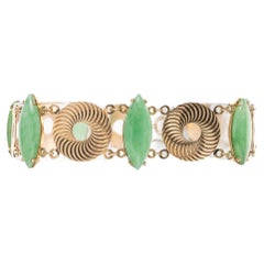Larter & Sons GIA Certified Natural Green Jadeite Jade Marquise Gold Bracelet 