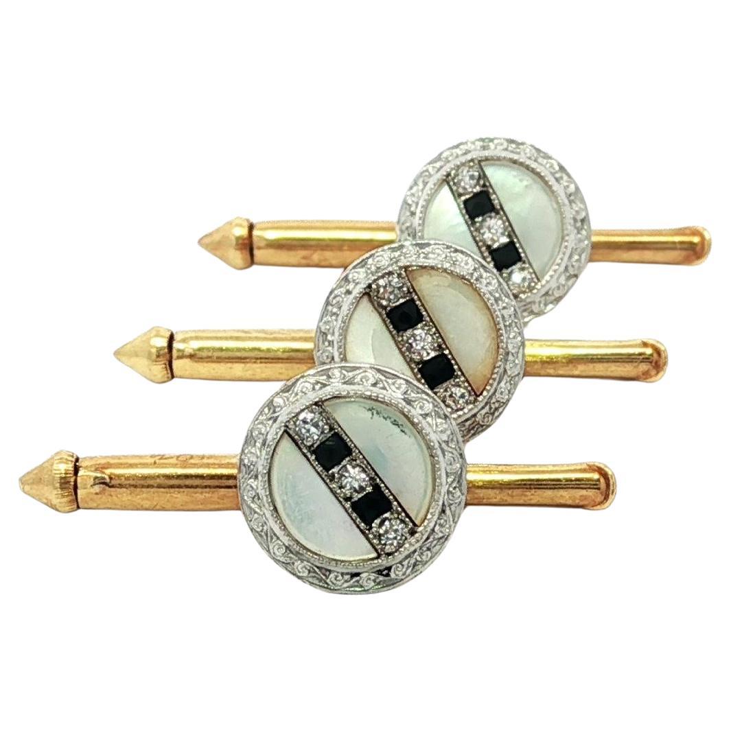 Larter & Sons - Set di 3 bottoni per camicia in oro e platino con diamanti e madreperla