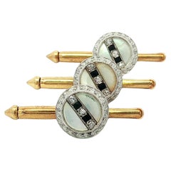 Larter & Sons - Set di 3 bottoni per camicia in oro e platino con diamanti e madreperla