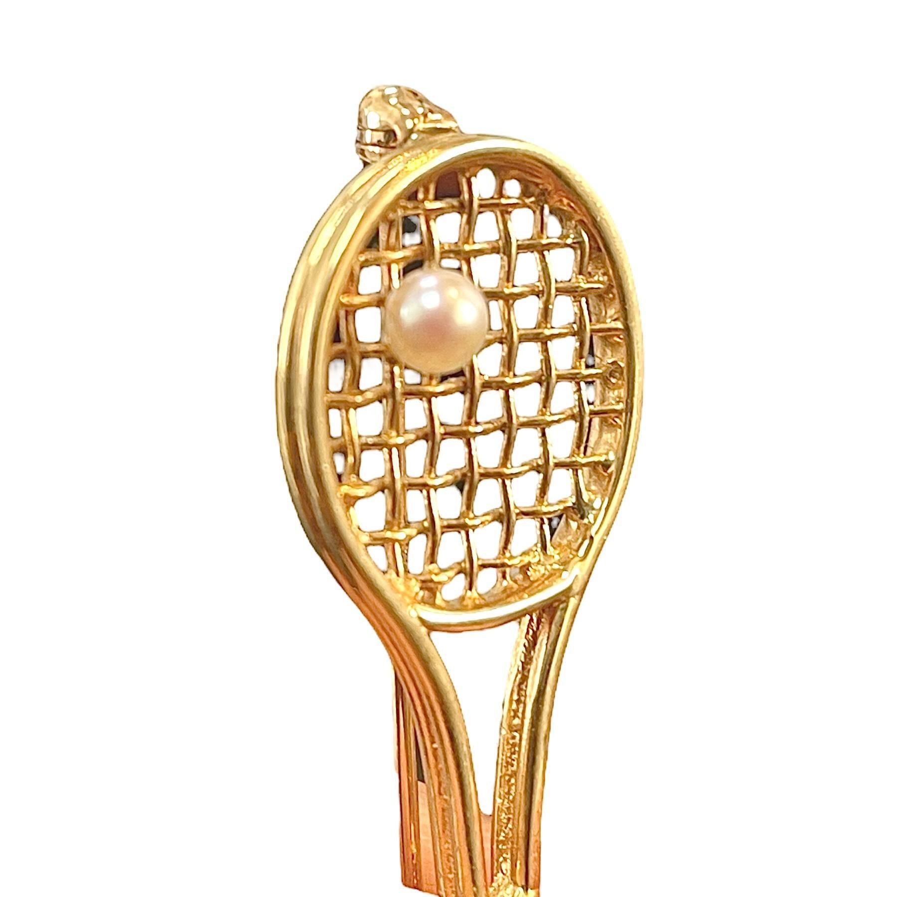 Retro Larter & Sons Tennis Racket Brooch with Pearl For Sale