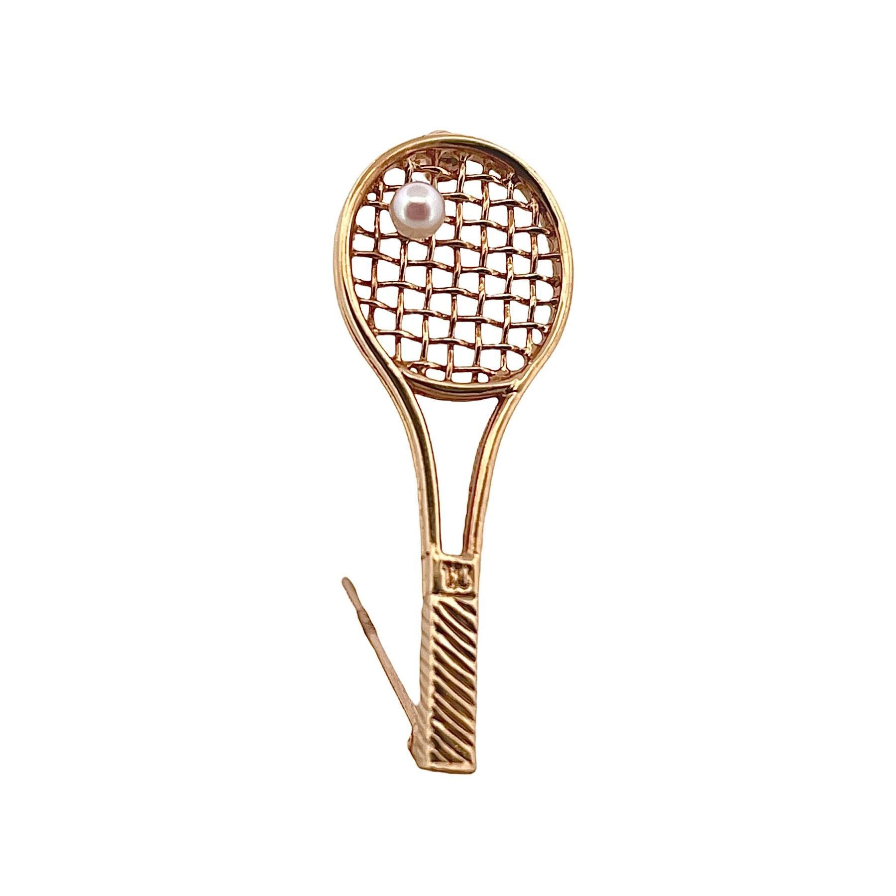 Uncut Larter & Sons Tennis Racket Brooch with Pearl For Sale