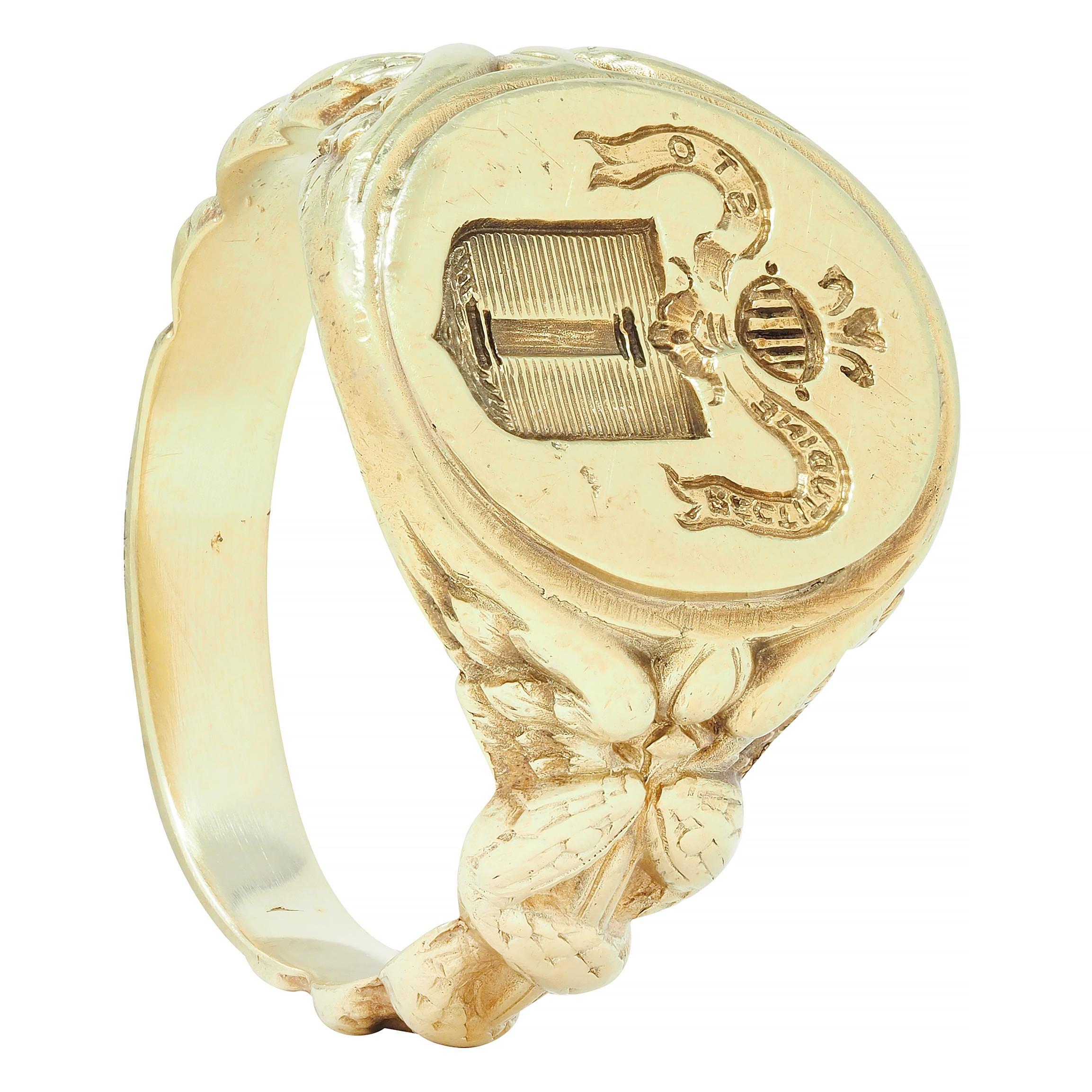 Larter & Sons Victorian 14 Karat Gold DuPont Crest Intaglio Antique Signet Ring 5