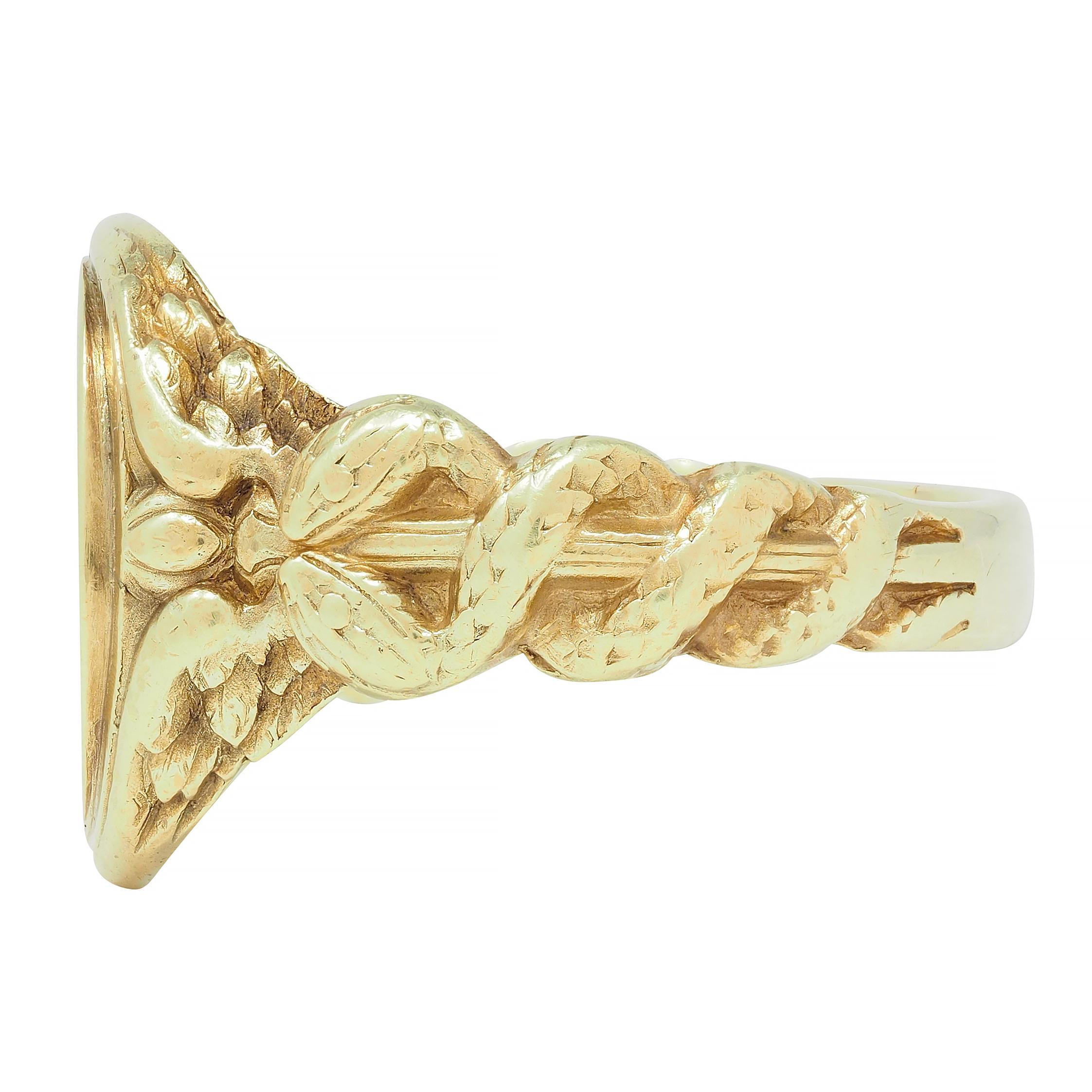 Women's or Men's Larter & Sons Victorian 14 Karat Gold DuPont Crest Intaglio Antique Signet Ring
