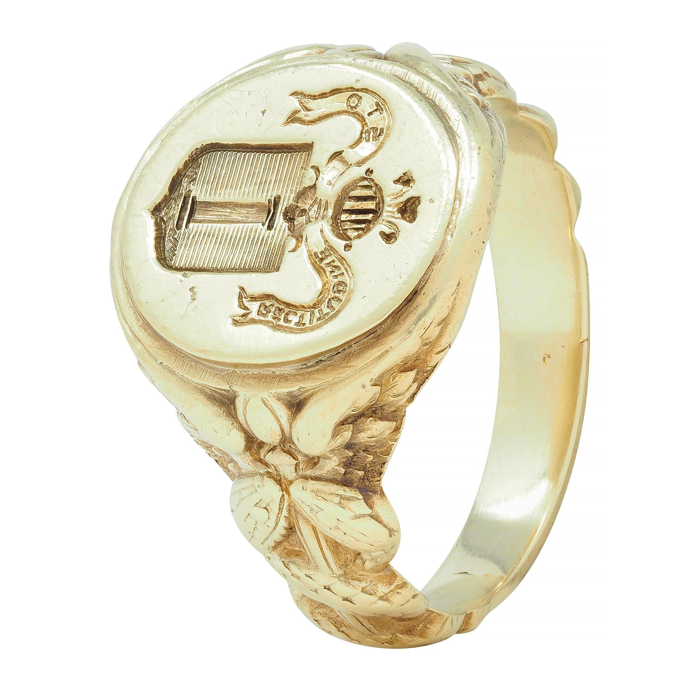 Larter & Sons Victorian 14 Karat Gold DuPont Crest Intaglio Antique Signet Ring 3