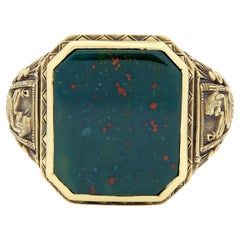 Larter & Sons Victorian Bloodstone 14K Gold Antique Egyptian Revival Signet Ring