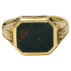 Larter & Sons - Anello con pietra di sangue vittoriana in oro 14 carati - Anello gotico antico