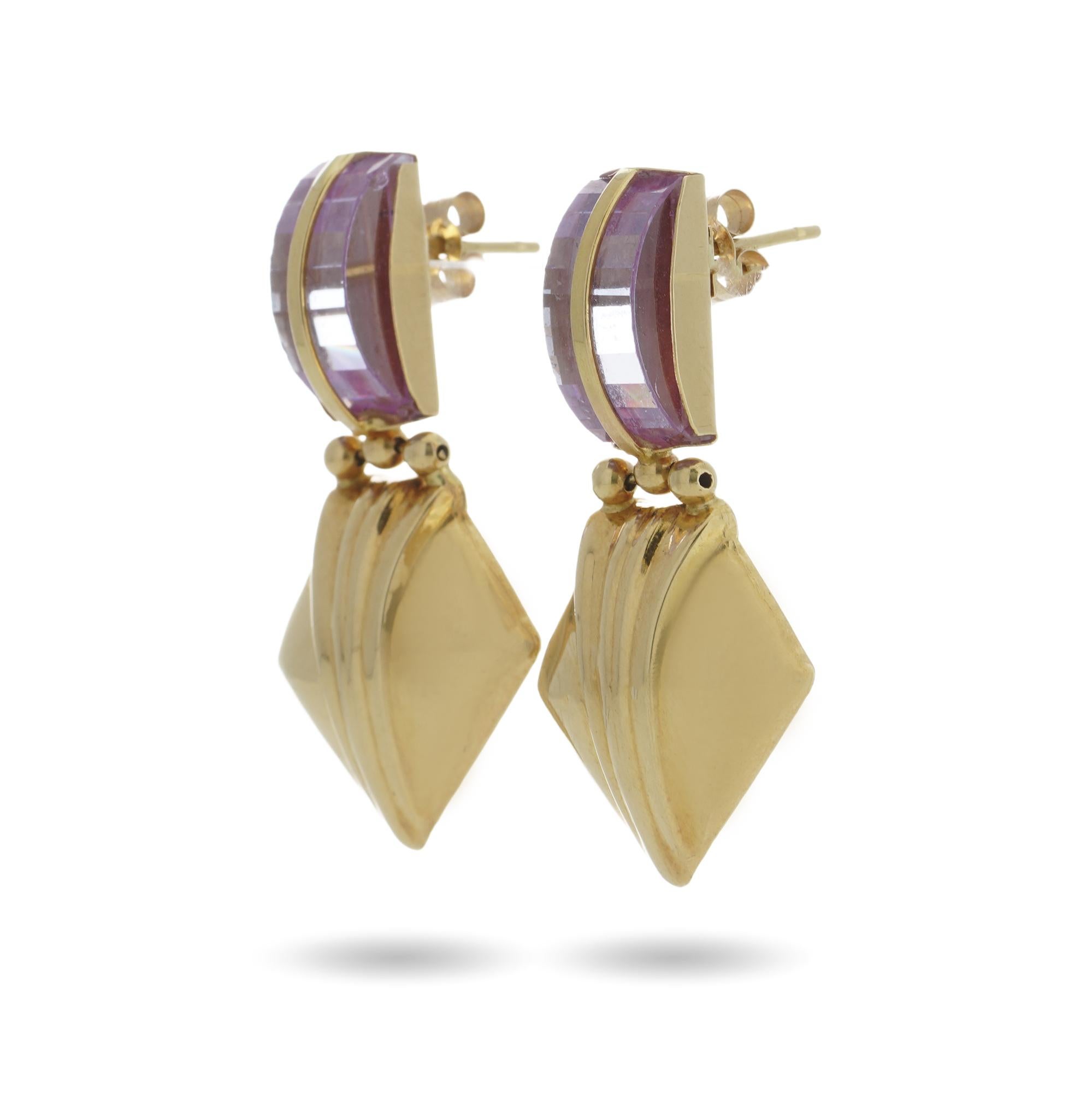 L'Artigiano 18kt. yellow gold pair of stud drop earrings with rock crystal  For Sale 2