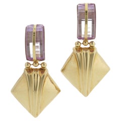 Vintage L'Artigiano 18kt. yellow gold pair of stud drop earrings with rock crystal 
