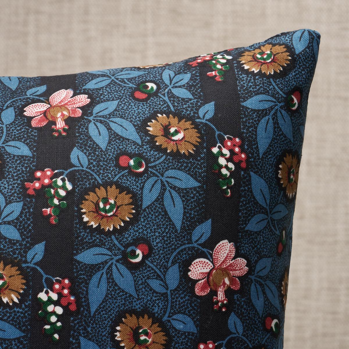 This pillow features LaRue Stripe with a knife edge finish. Inspired by an antique fabric, this layered floral stripe is printed on a crisp cotton ground. Pillow includes a feather/down fill insert and hidden zipper closure.