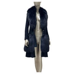 Larusmiani Black Wool Fox Fur Coat Size 40
