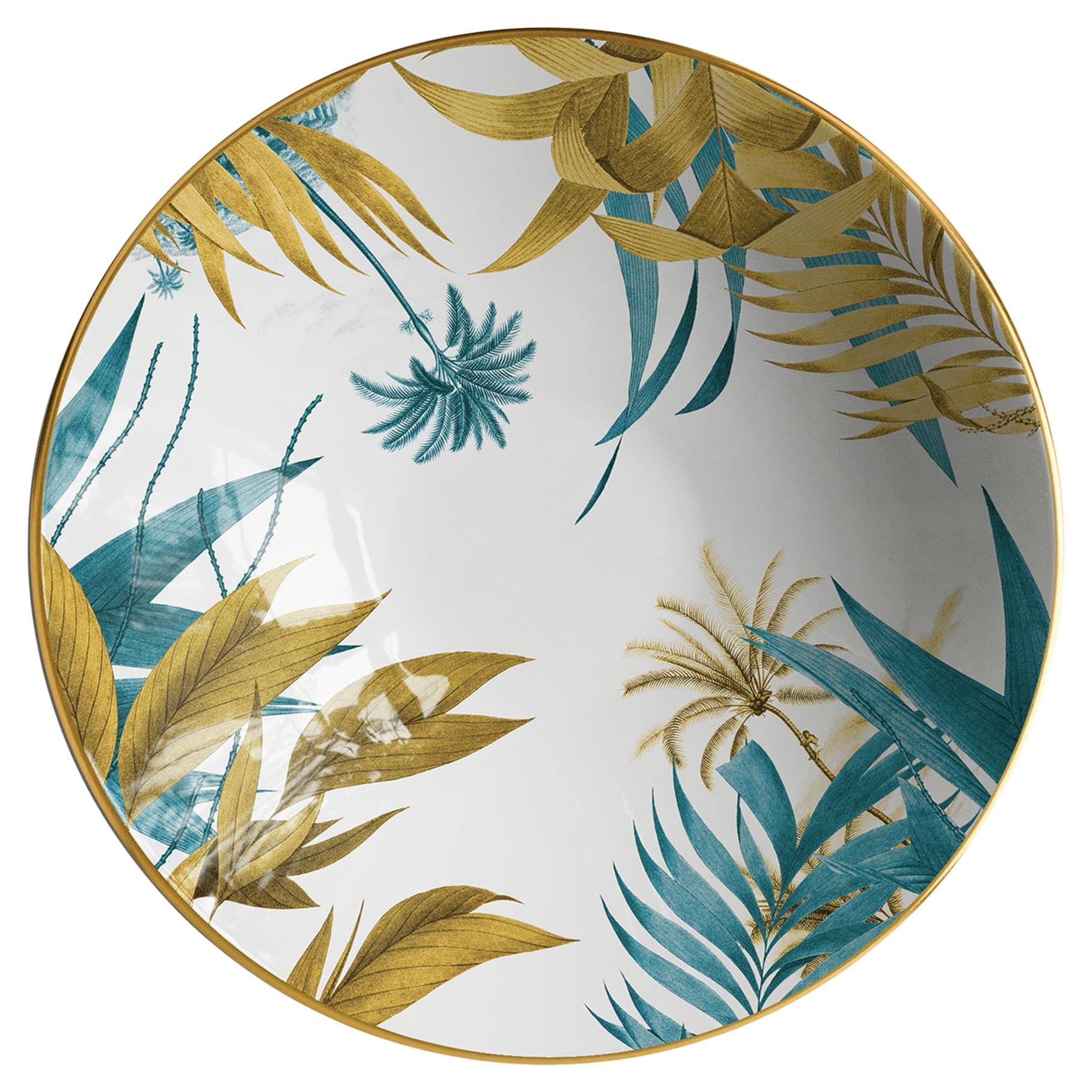Las Palmas Big Porcelain Bowl with Yellow and Blue Palms For Sale