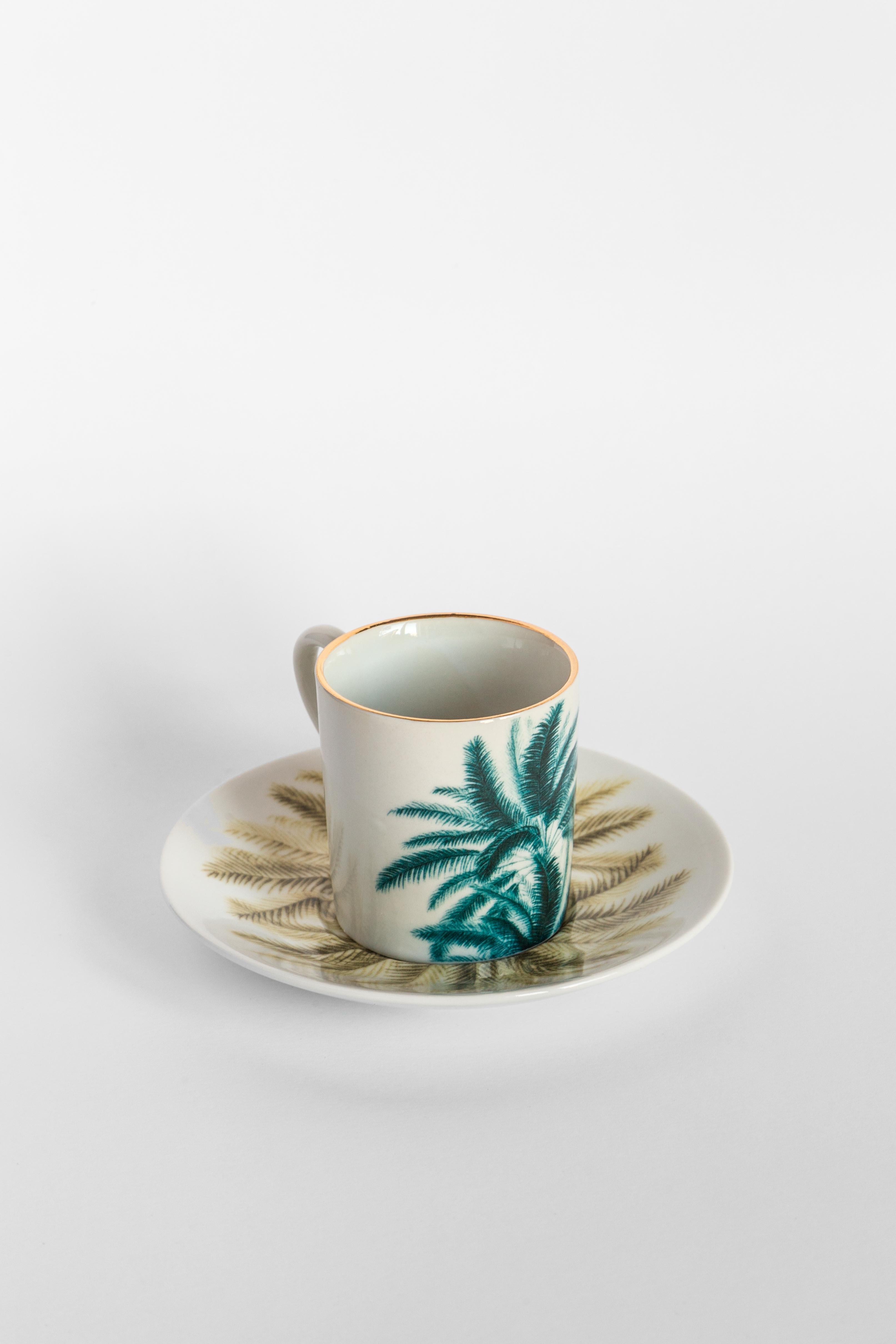 Las Palmas, Coffee Set with Six Contemporary Porcelains with Decorative Design For Sale 1