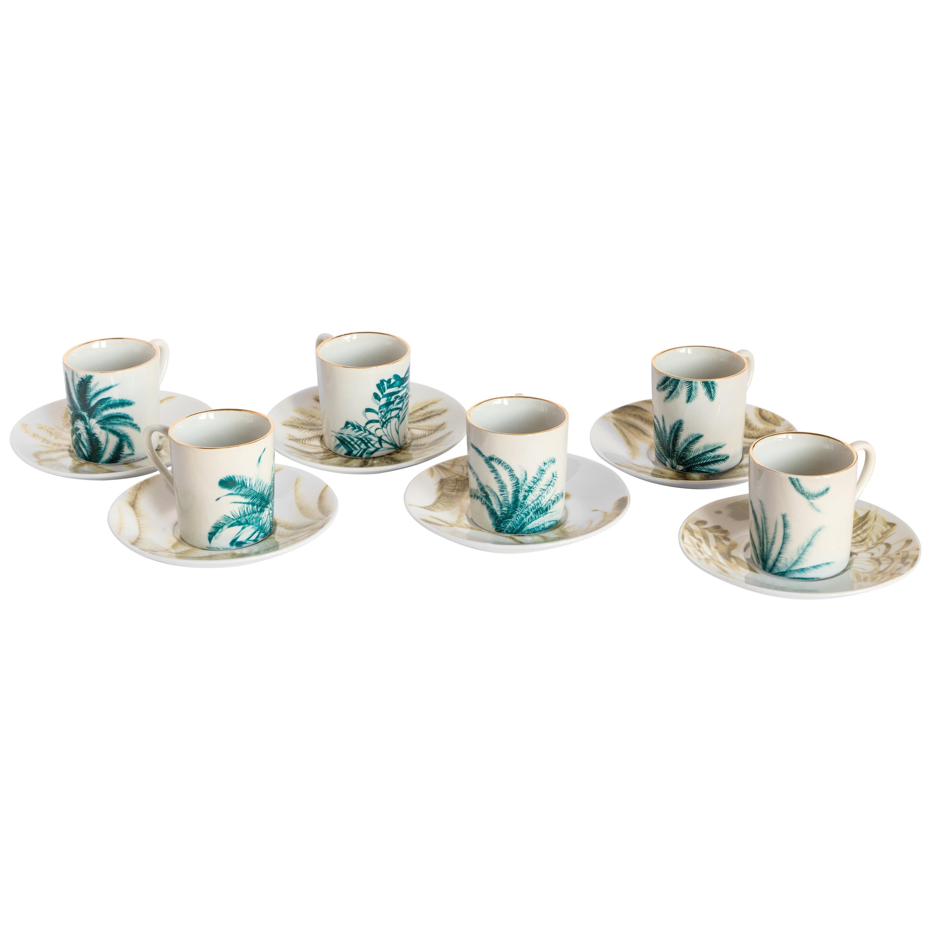 Las Palmas, Coffee Set with Six Contemporary Porcelains with Decorative Design For Sale