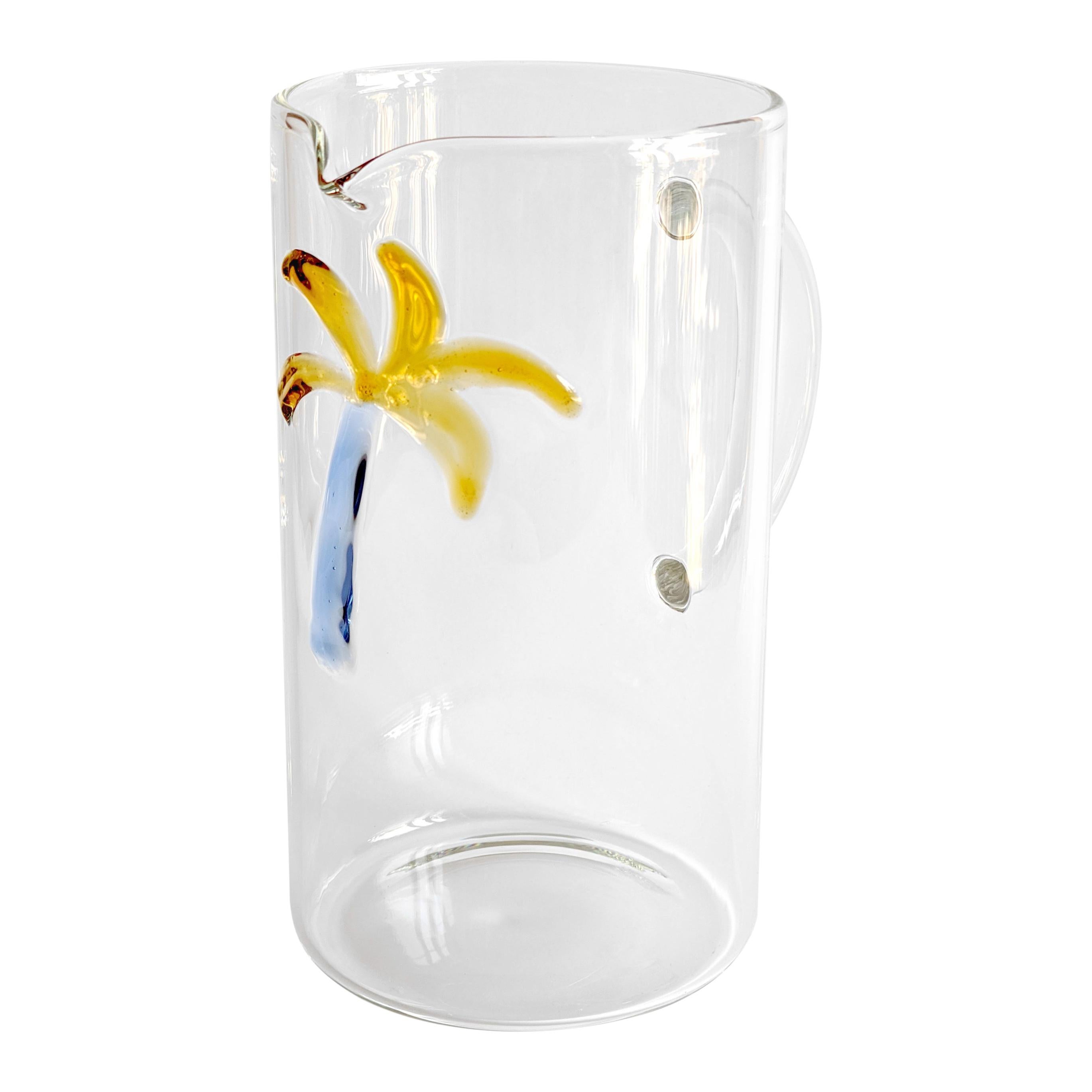 Las Palmas, Contemporary Blown Glass Pitcher with Decorative Details