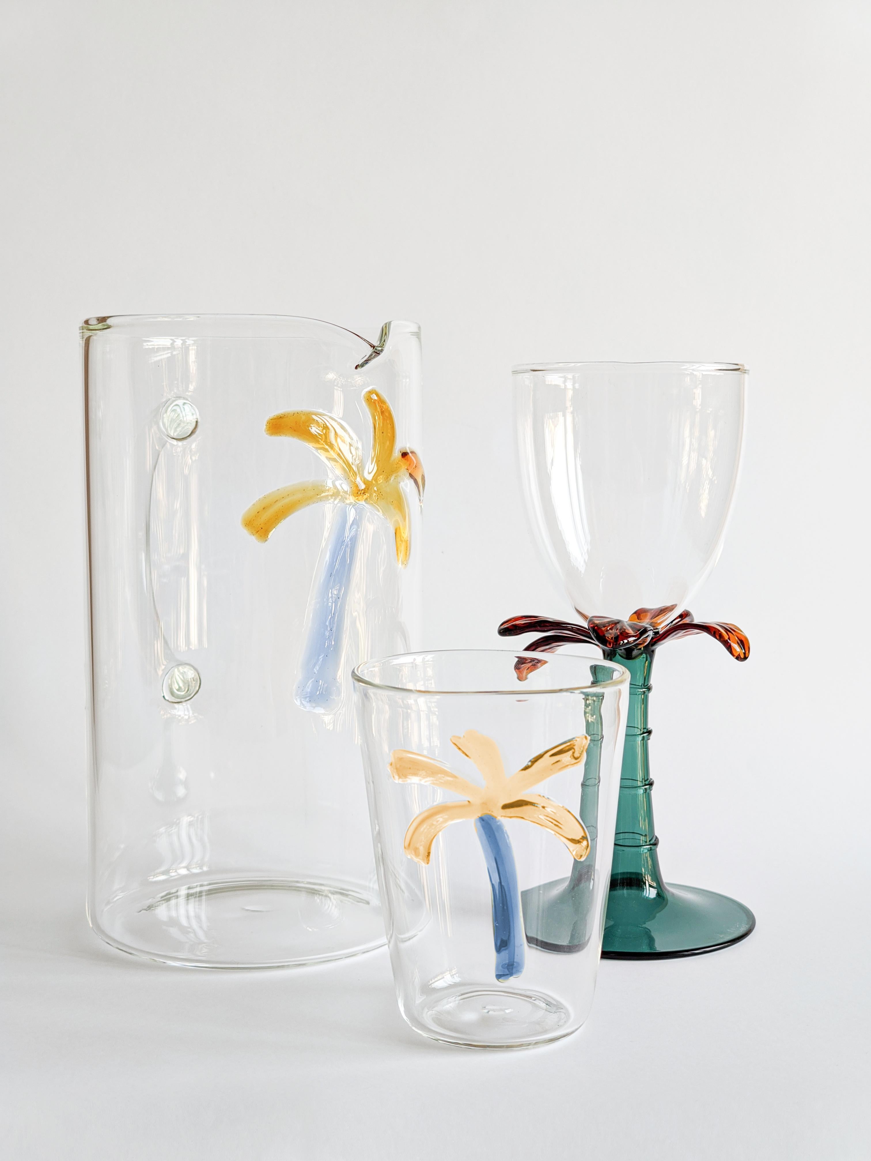 Blown Glass Las Palmas, Contemporary blown Water Glass with Decorative Details For Sale