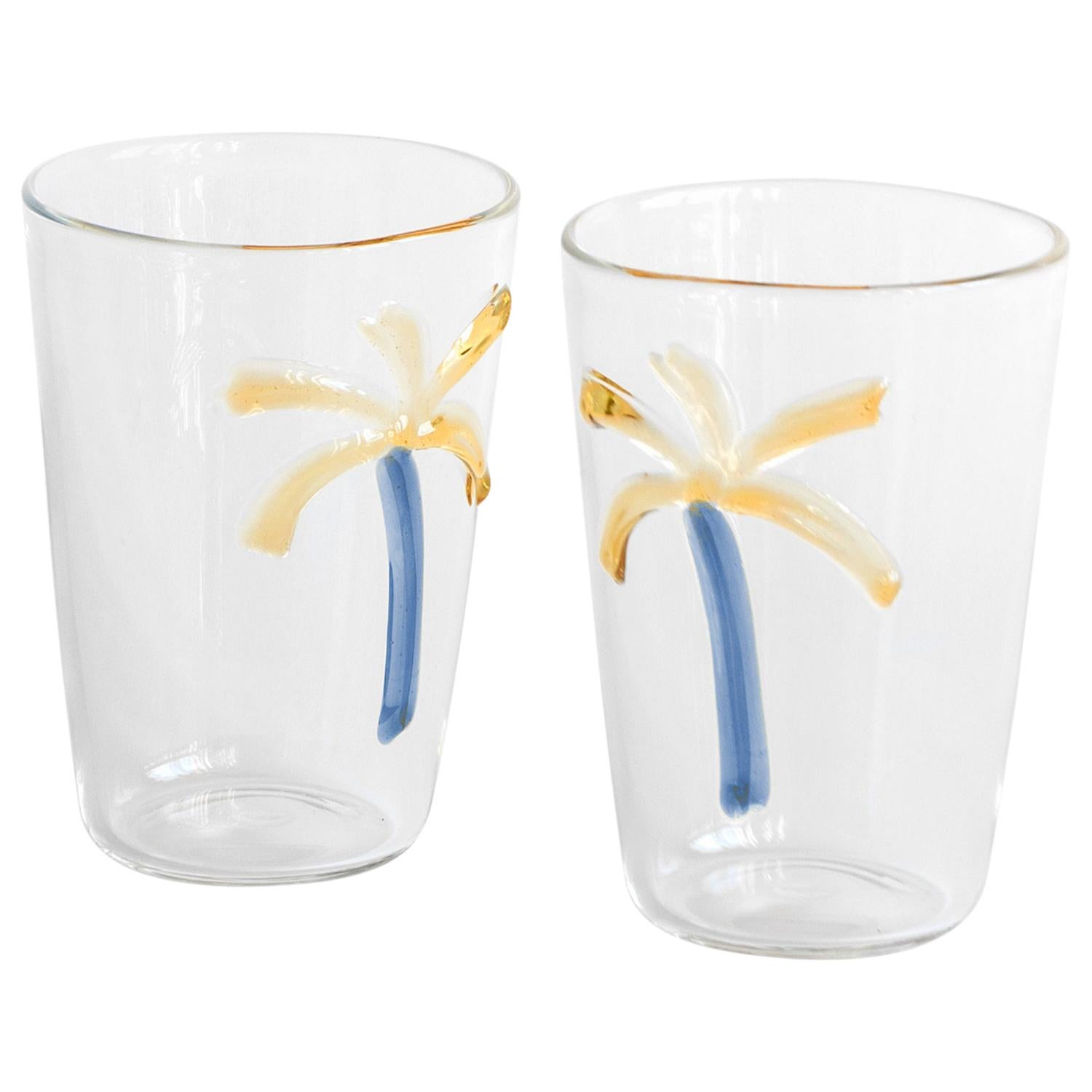 Las Palmas, Contemporary blown Water Glass with Decorative Details For Sale