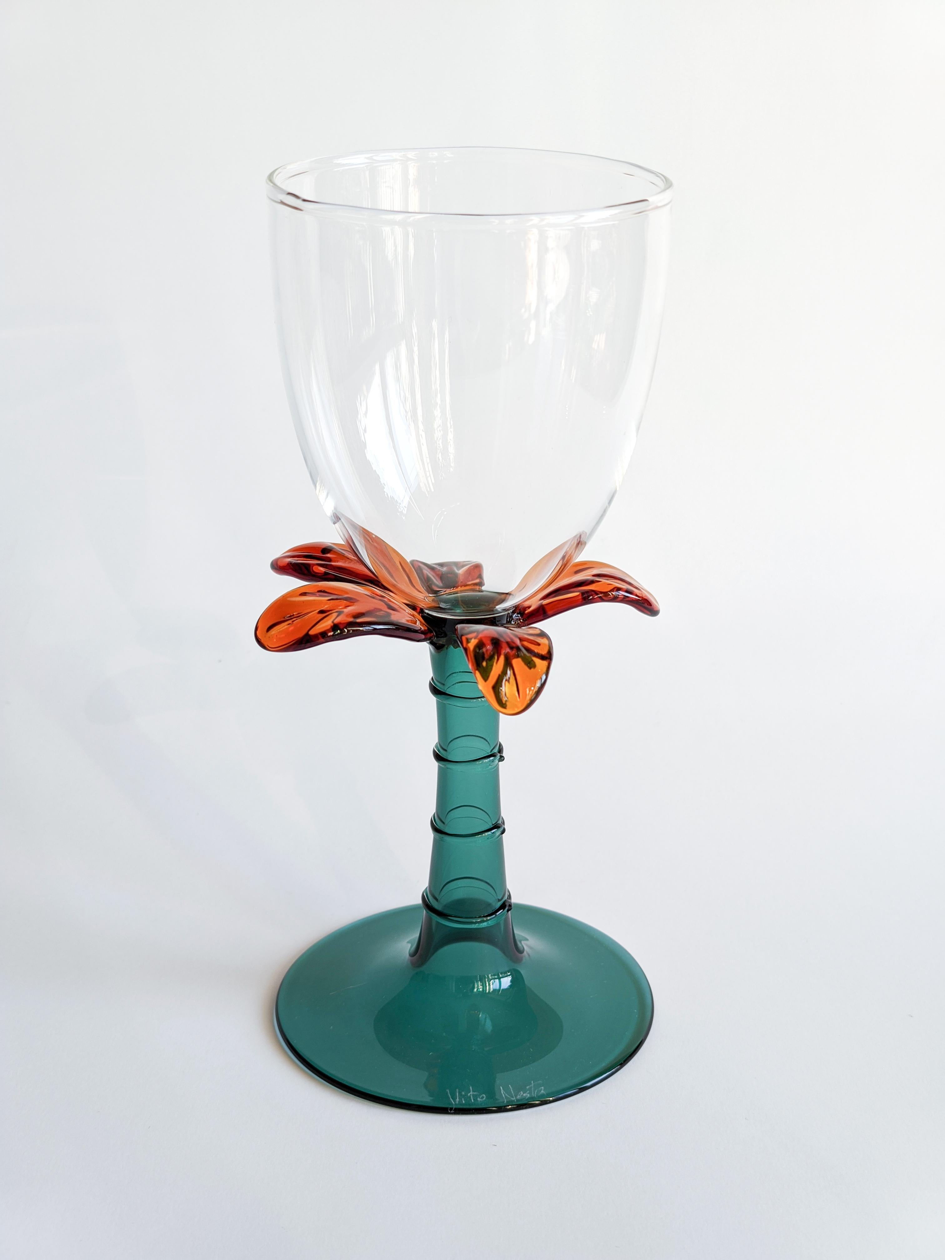 Blown Glass Las Palmas, Contemporary blown Wine Glass with Decorative Details For Sale