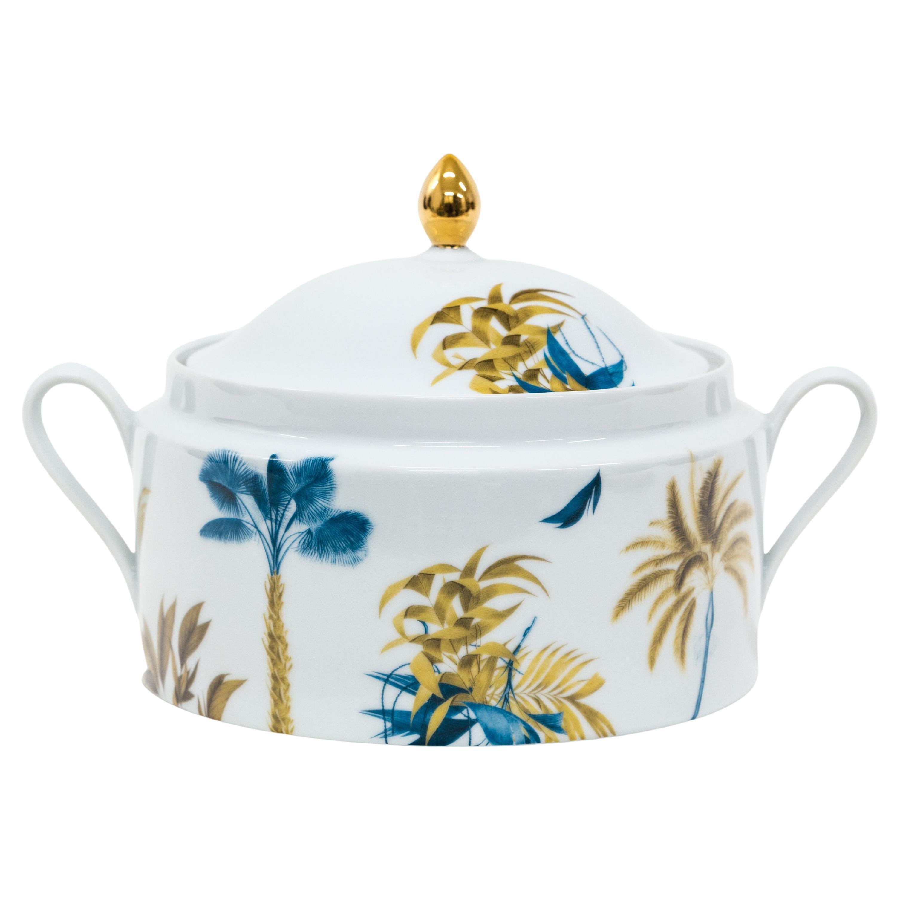 Las Palmas, Contemporary Decorated Porcelain Tureen by Vito Nesta