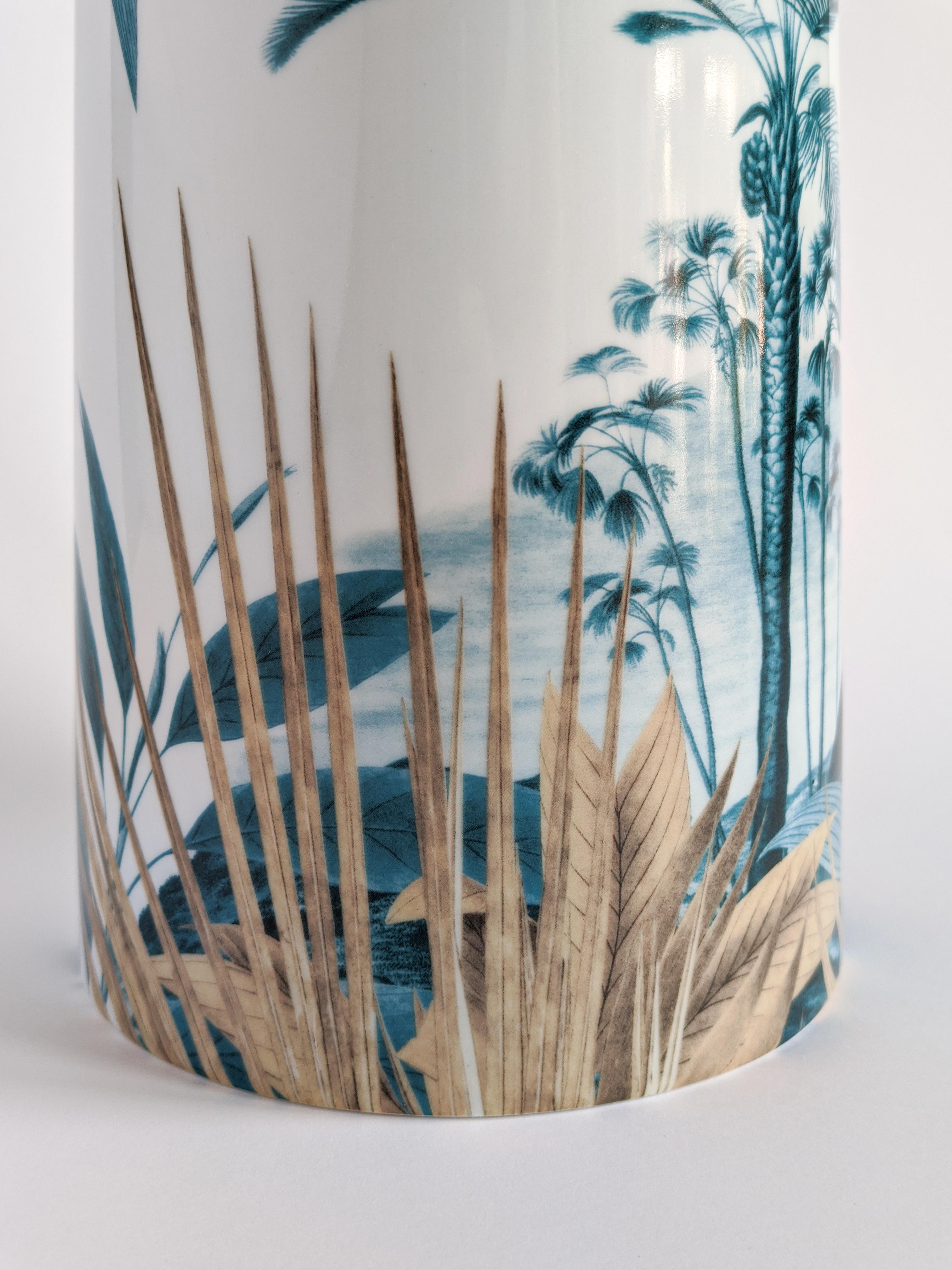 Molded Las Palmas, Contemporary Porcelain Vase with Decorative Design by Vito Nesta For Sale