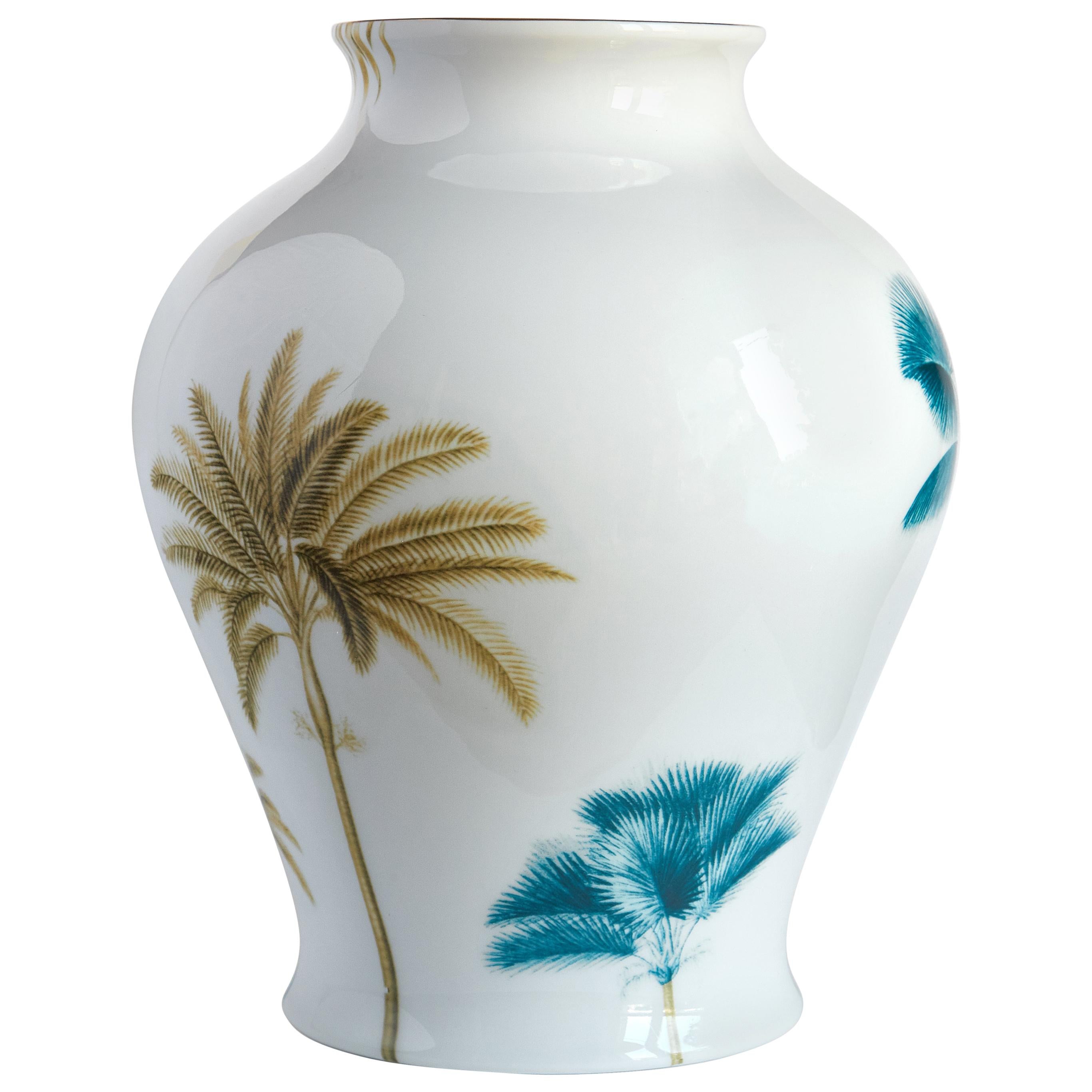 Las Palmas, Contemporary Porcelain Vase with Decorative Design by Vito Nesta For Sale