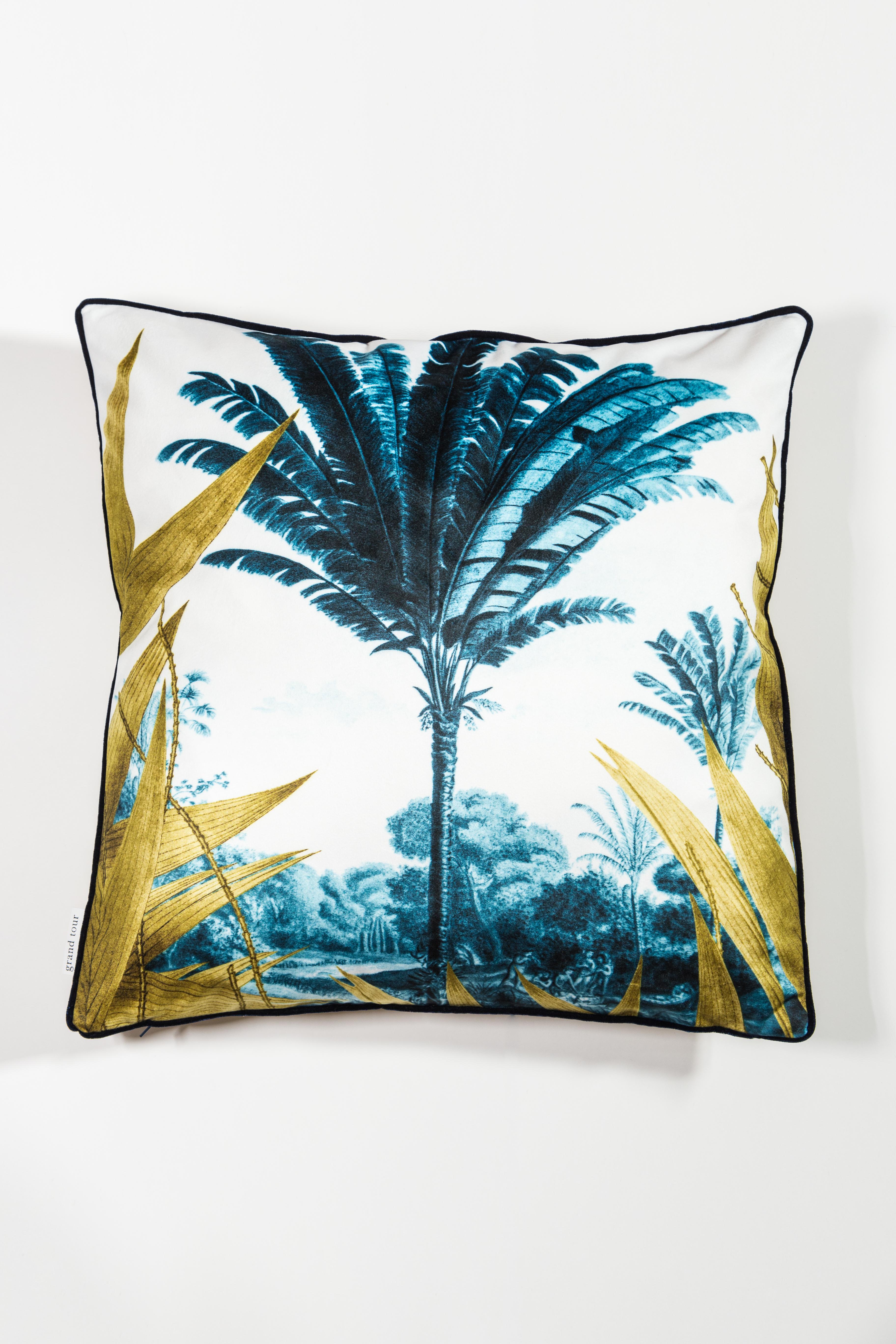 Las Palmas, Contemporary Velvet Printed Pillow by Vito Nesta In New Condition For Sale In Milano, Lombardia