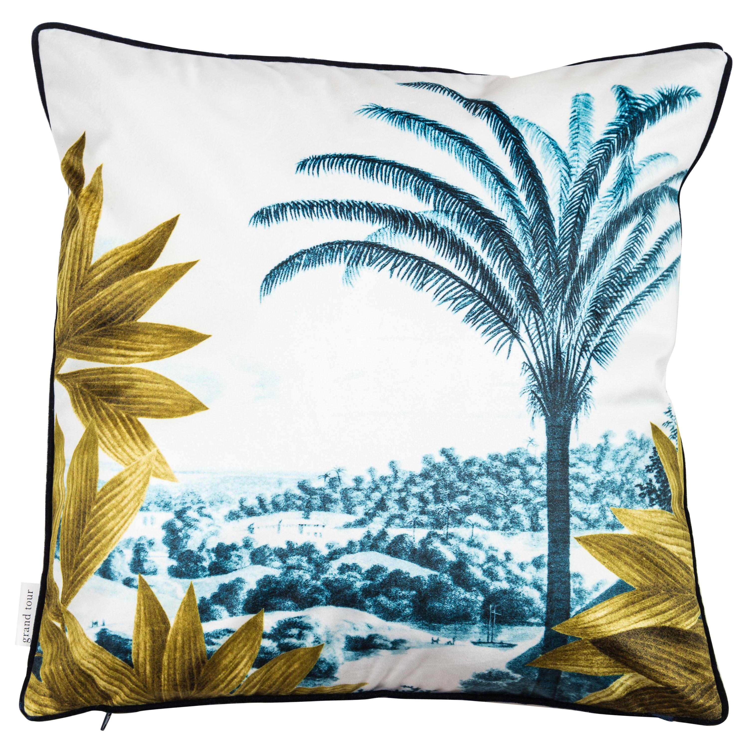 Las Palmas, Contemporary Velvet Printed Pillow by Vito Nesta For Sale