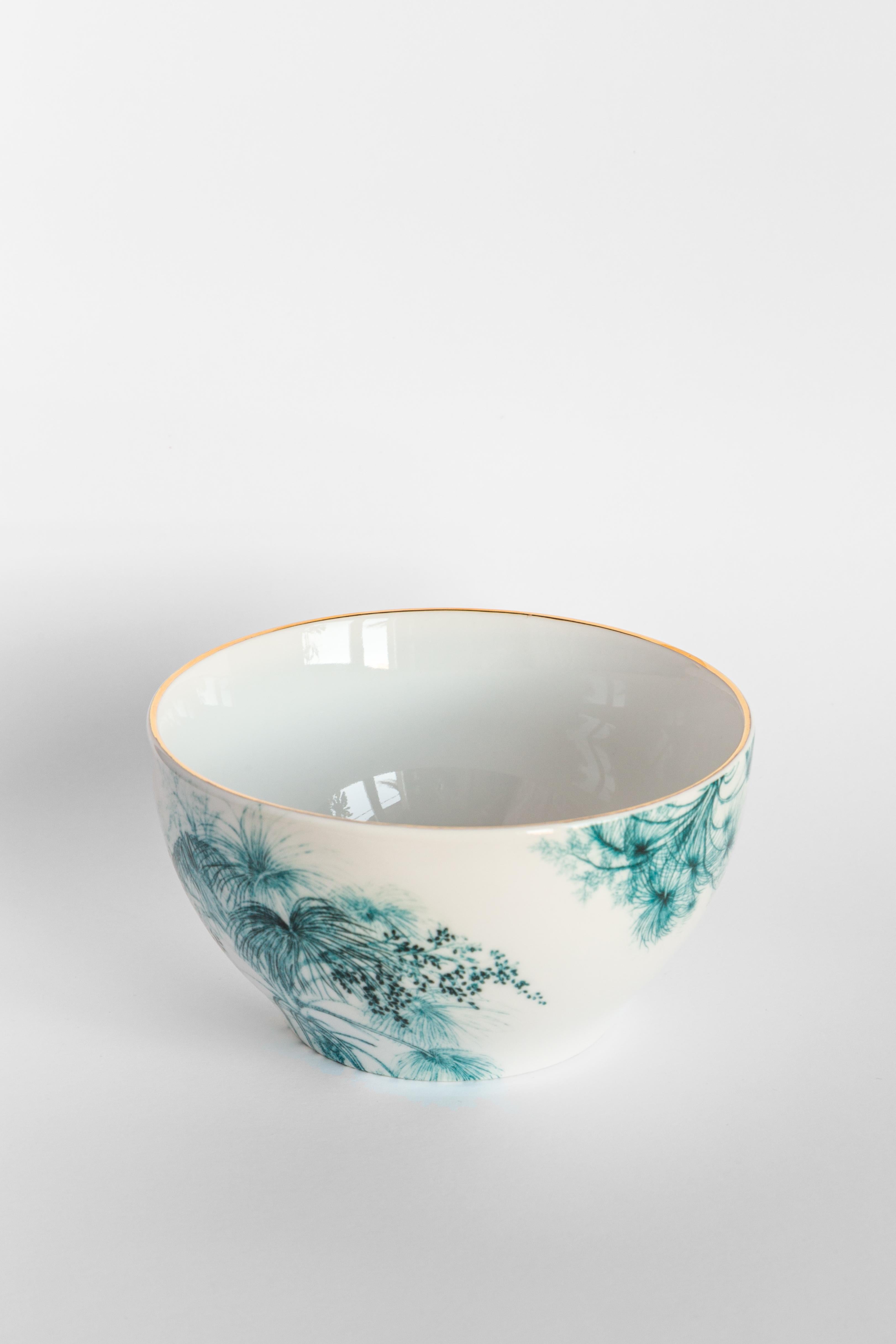 Italian Las Palmas, Six Contemporary Porcelain Bowls with Decorative Design For Sale