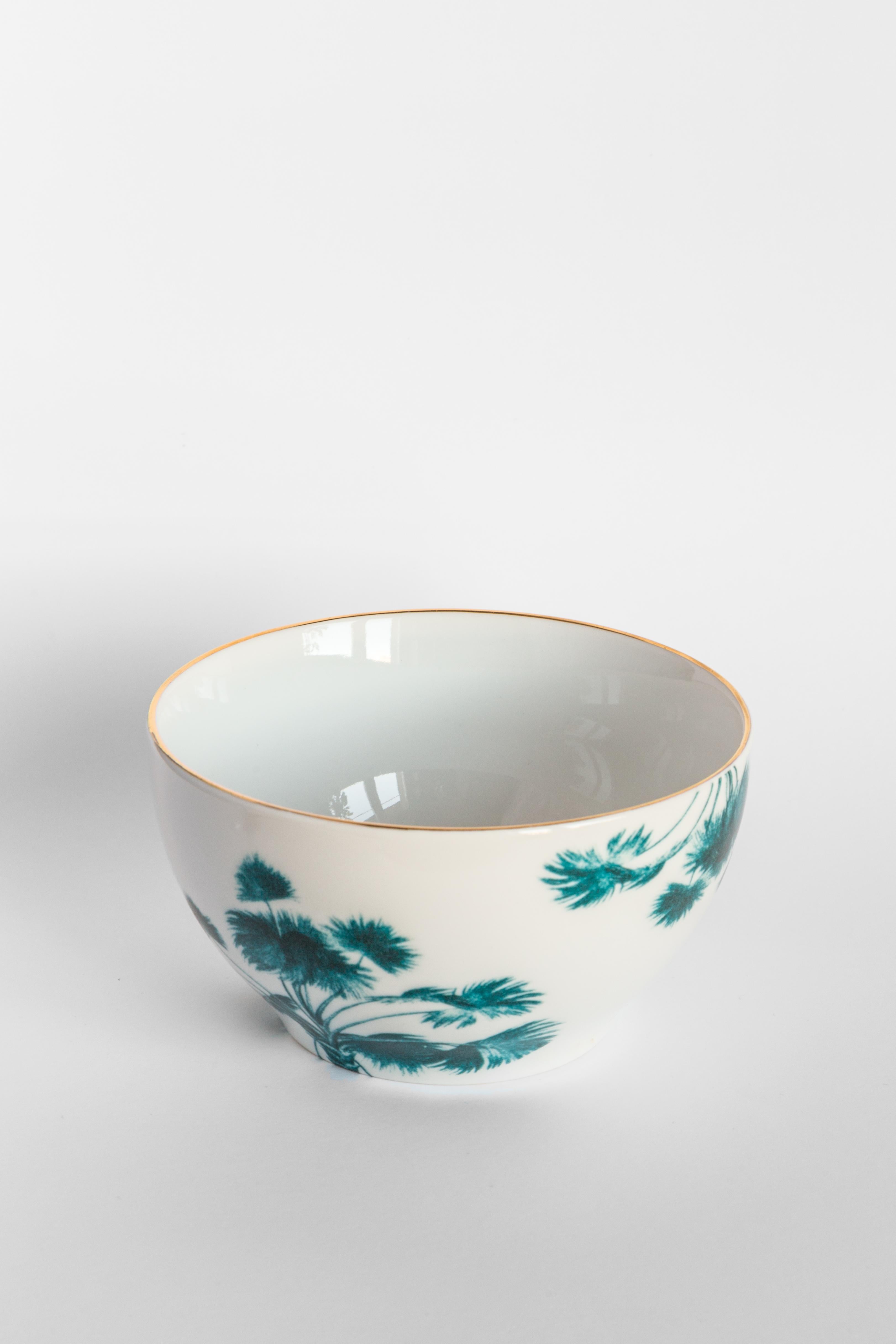Molded Las Palmas, Six Contemporary Porcelain Bowls with Decorative Design For Sale