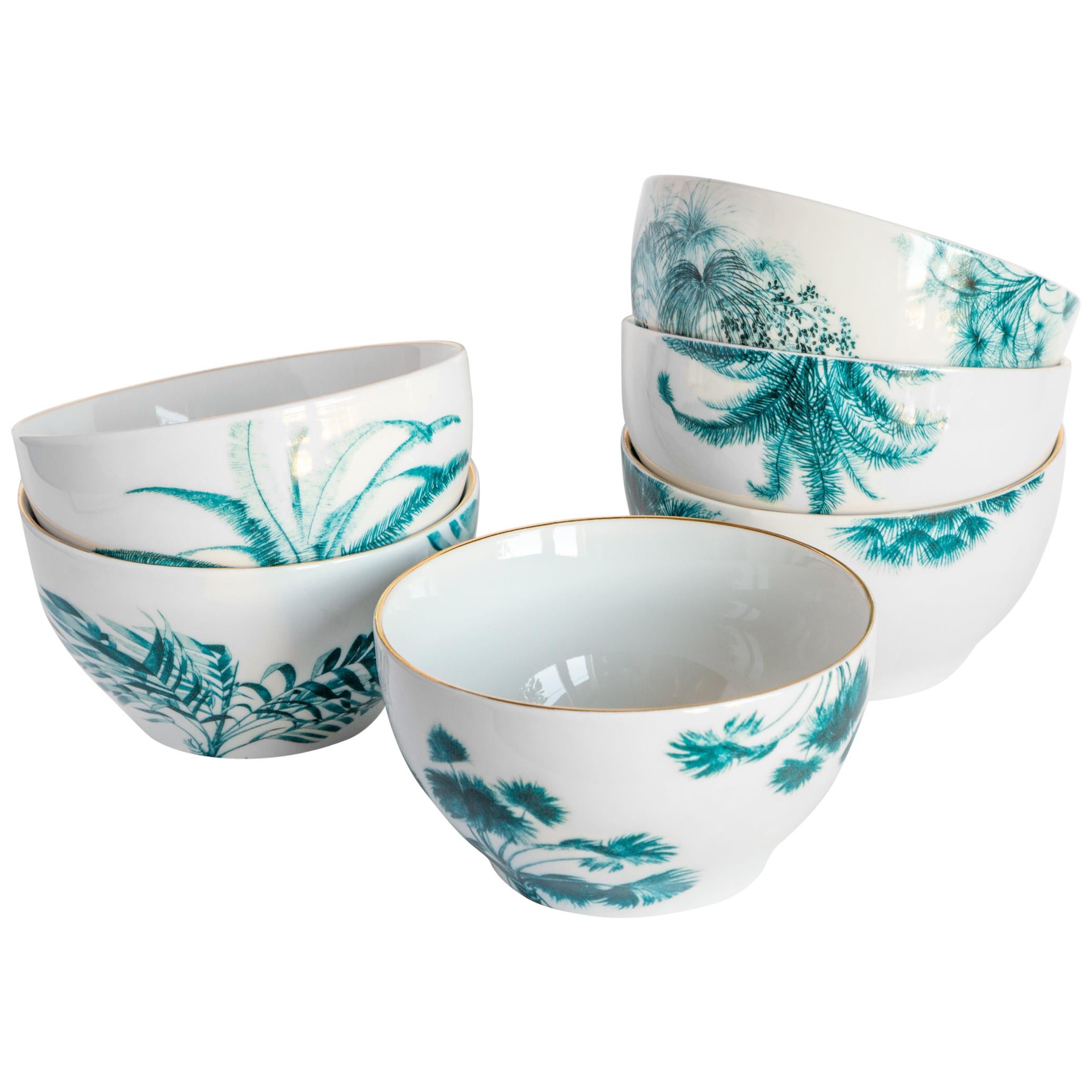 Las Palmas, Six Contemporary Porcelain Bowls with Decorative Design