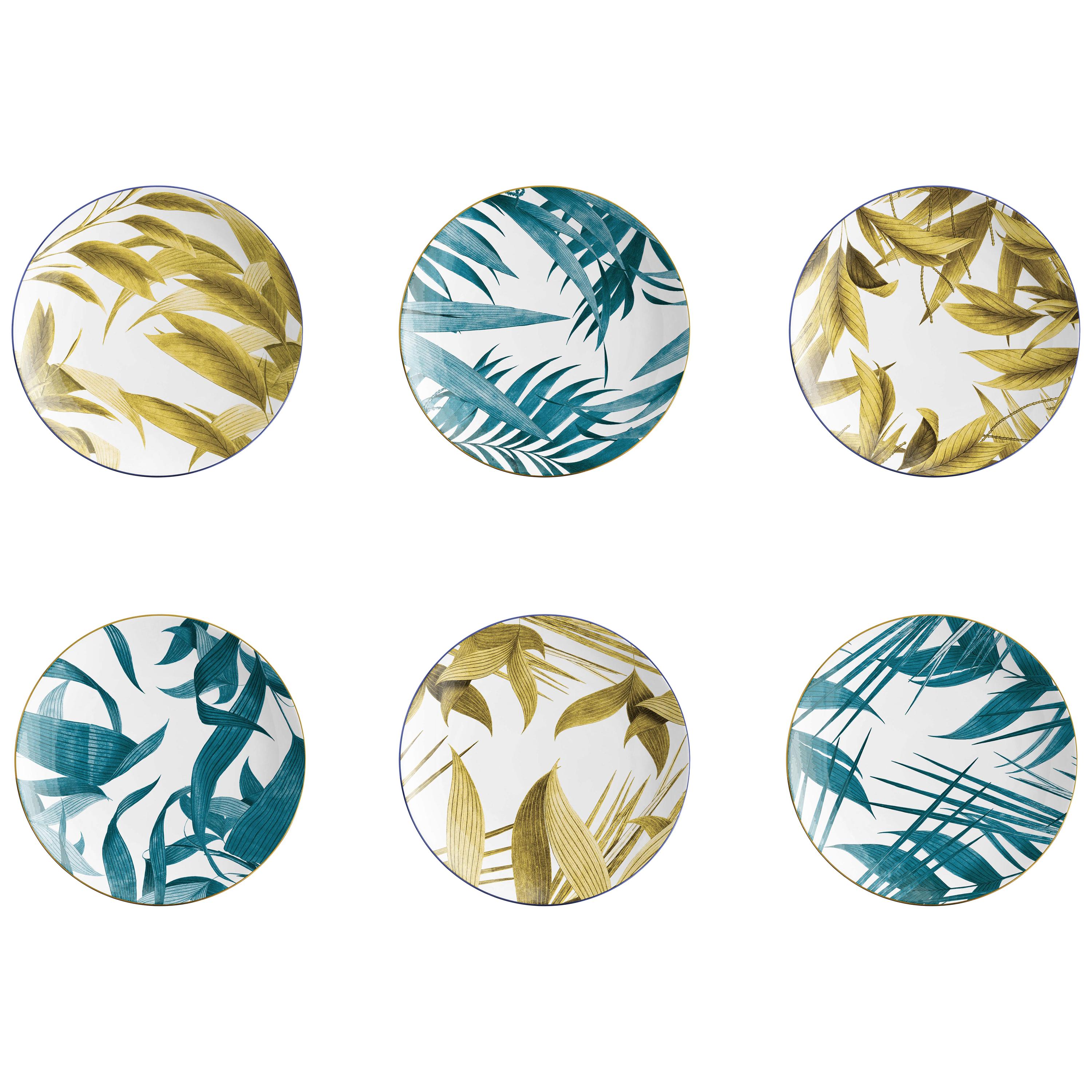 Las Palmas, Six Contemporary Porcelain Bread Plates with Decorative Design For Sale