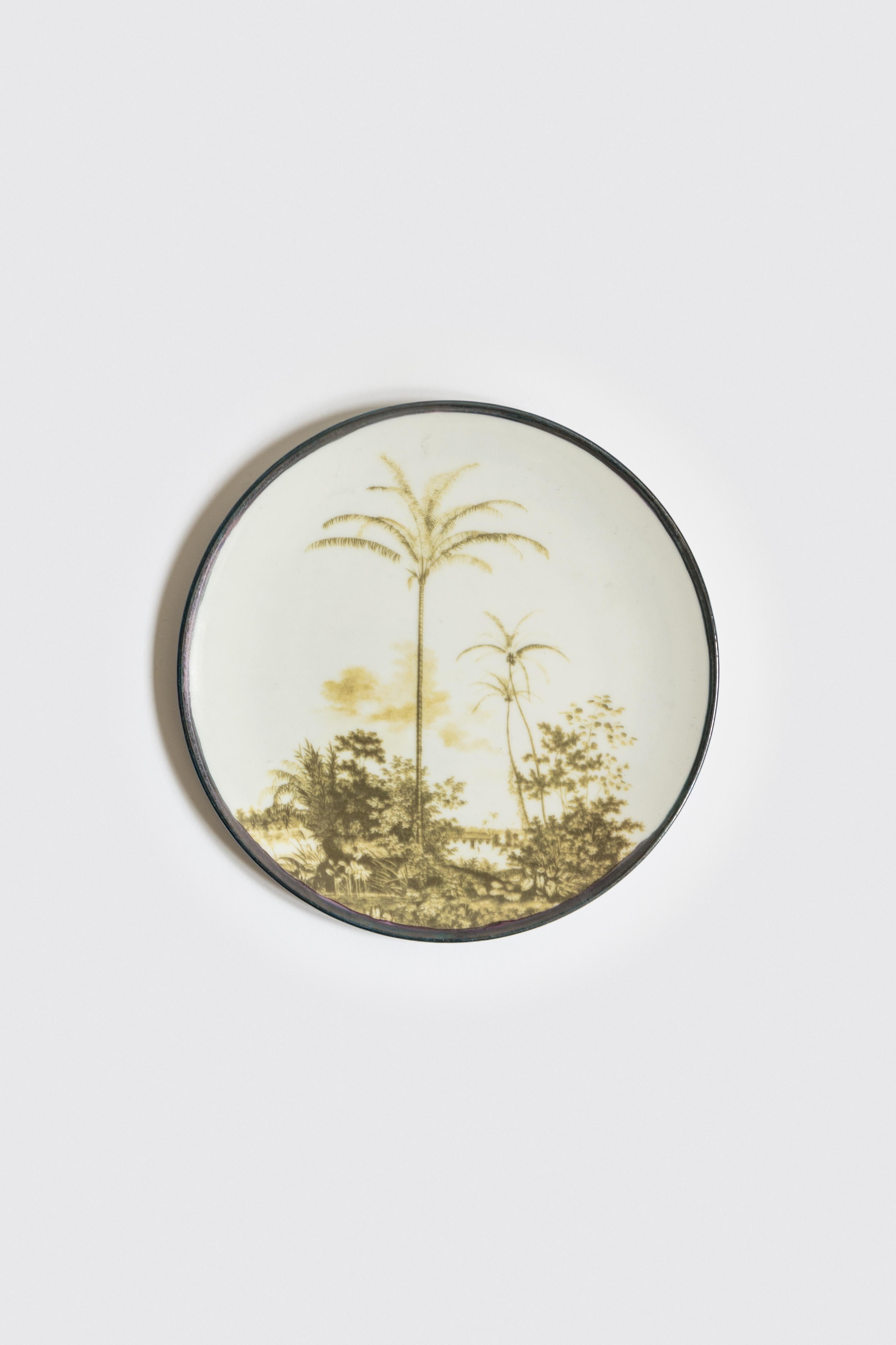 Italian Las Palmas, Six Contemporary Porcelain Dessert Plates with Decorative Design For Sale
