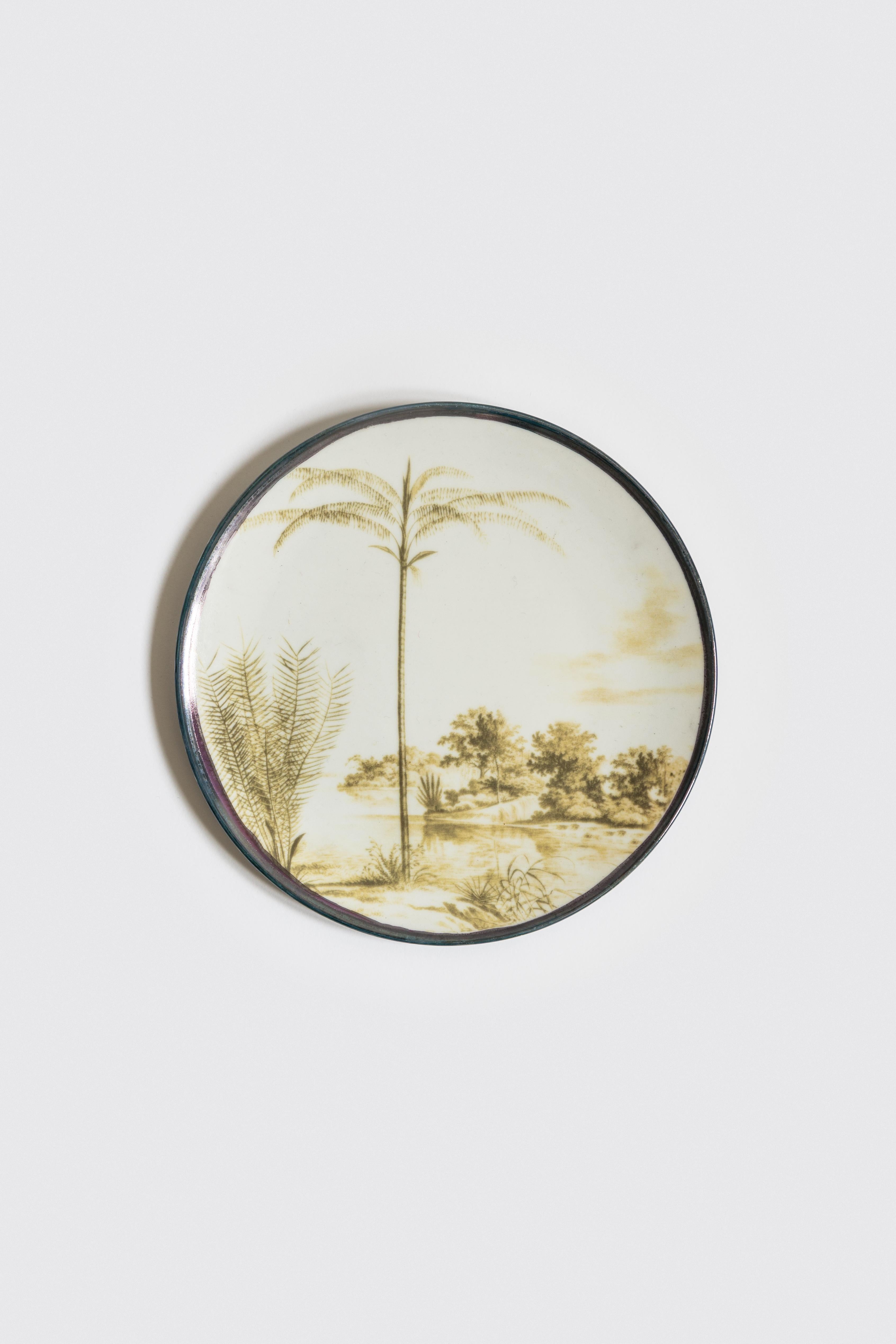 Las Palmas, Six Contemporary Porcelain Dessert Plates with Decorative Design In New Condition For Sale In Milano, Lombardia
