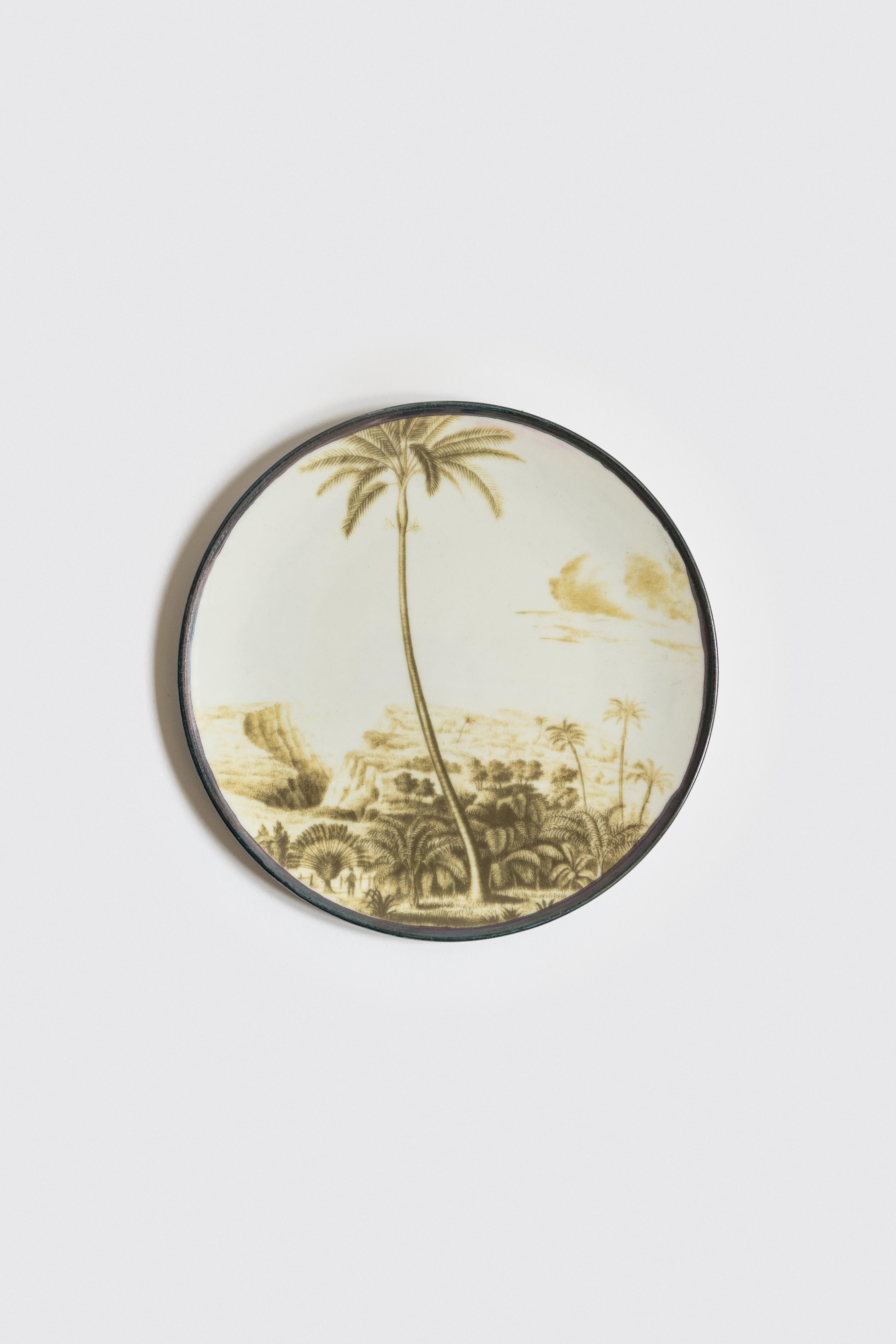 Las Palmas, Six Contemporary Porcelain Dessert Plates with Decorative Design For Sale 1
