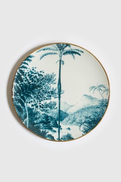 Las Palmas, Seis Platos de Vajilla de Porcelana Contemporánea con Diseño Decorativo