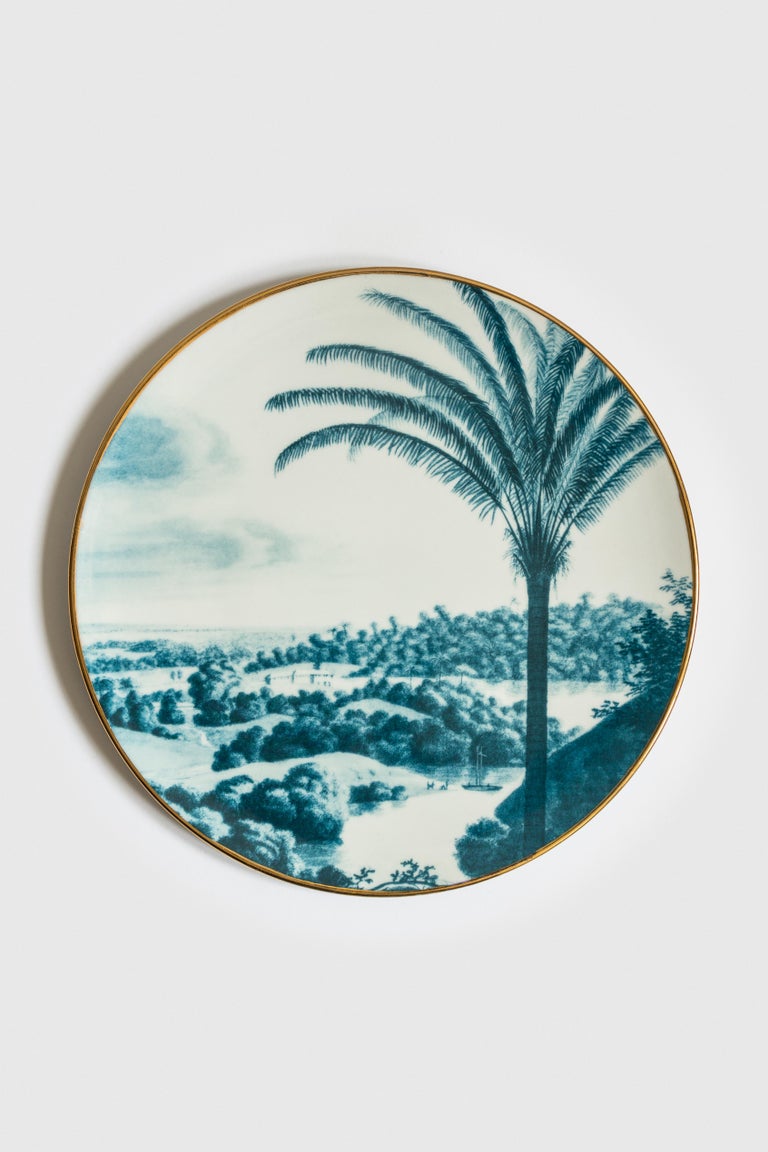 Italian Las Palmas, Six Contemporary Porcelain Dinner Plates with Decorative Design For Sale