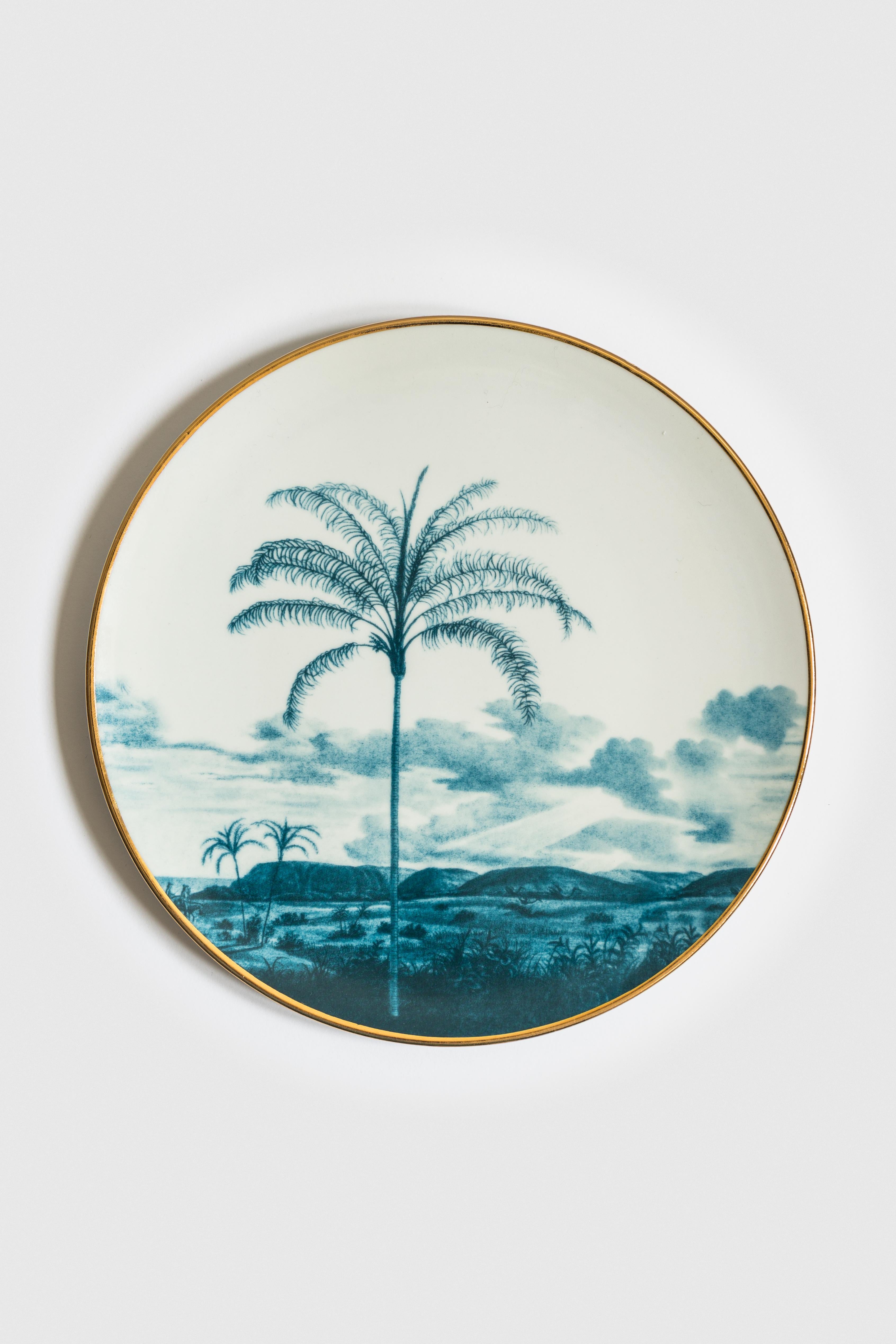 Las Palmas, Six Contemporary Porcelain Dinner Plates with Decorative Design In New Condition For Sale In Milano, Lombardia
