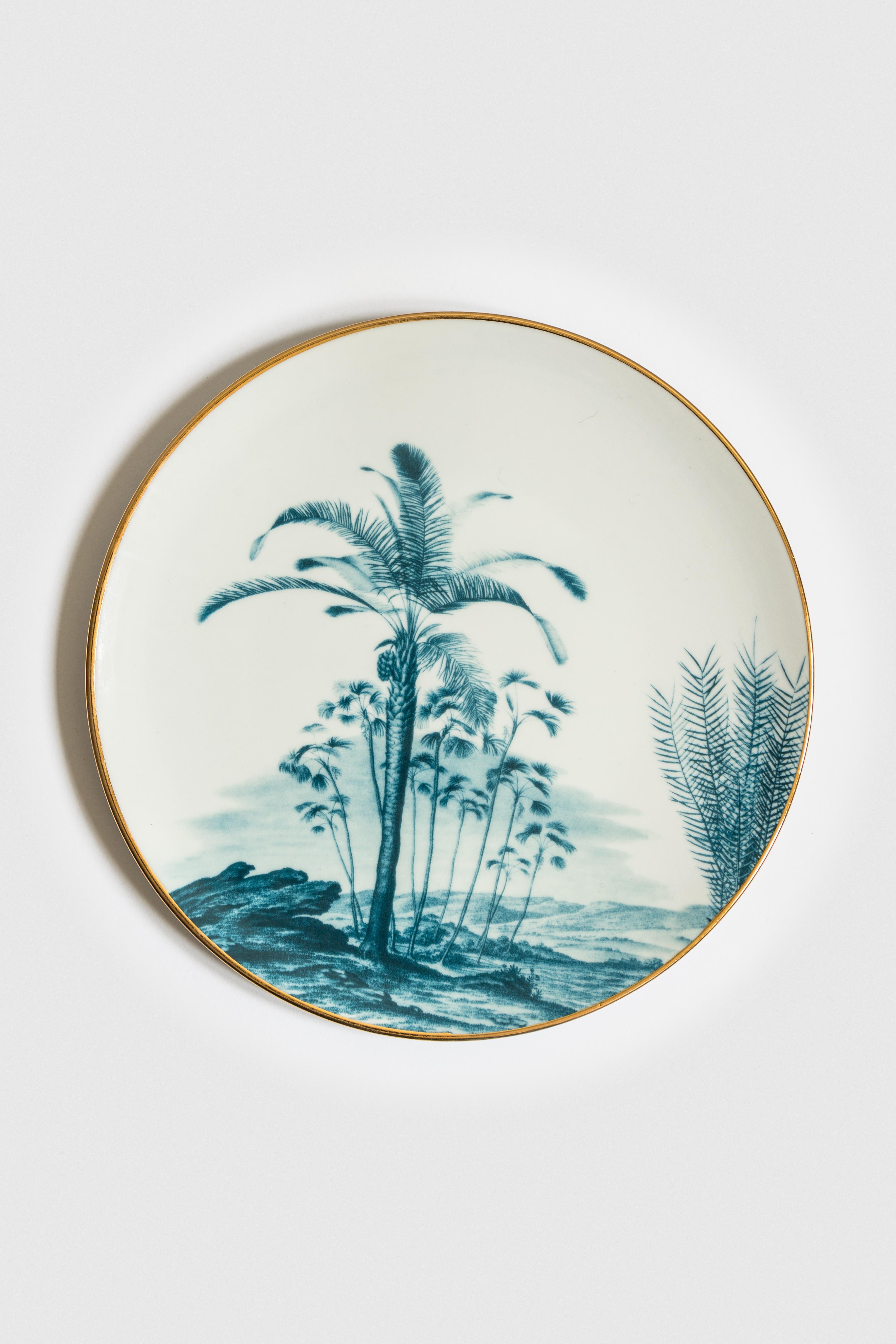 Las Palmas, Six Contemporary Porcelain Dinner Plates with Decorative Design For Sale 1