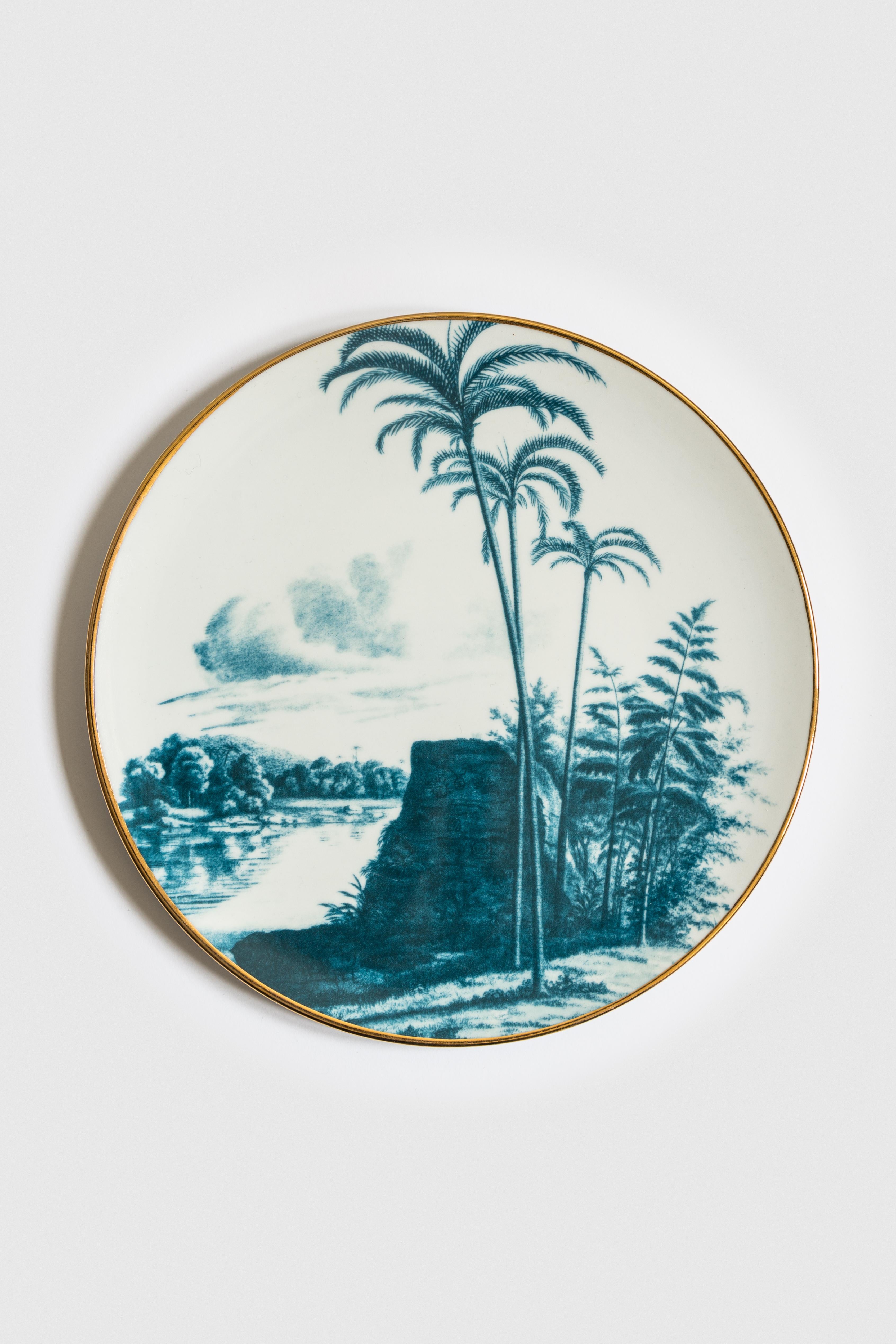 Las Palmas, Six Contemporary Porcelain Dinner Plates with Decorative Design For Sale 2
