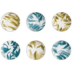 Las Palmas, Six Contemporary Porcelain Bread Plates with Decorative Design