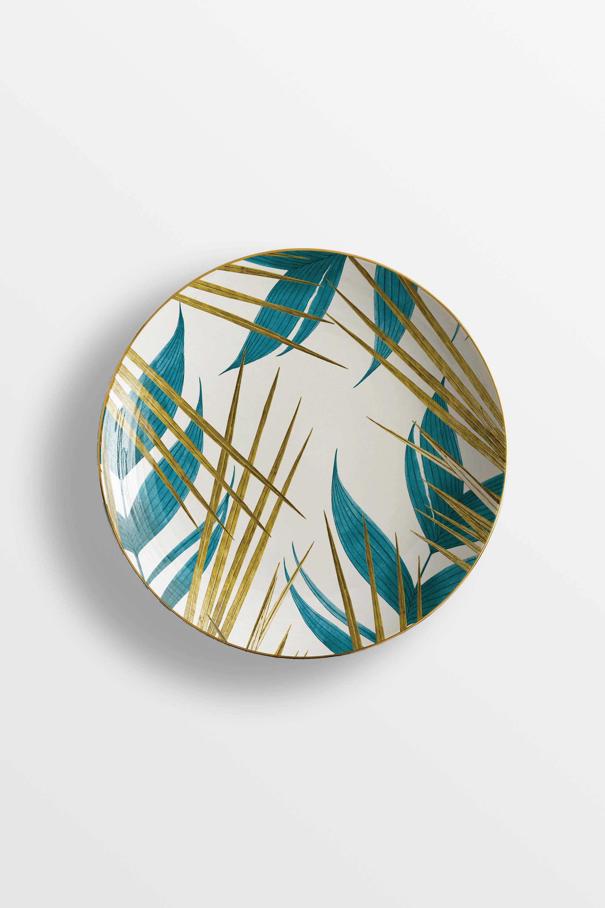 Las Palmas, Six Contemporary Porcelain soup plates with Decorative Design For Sale 1