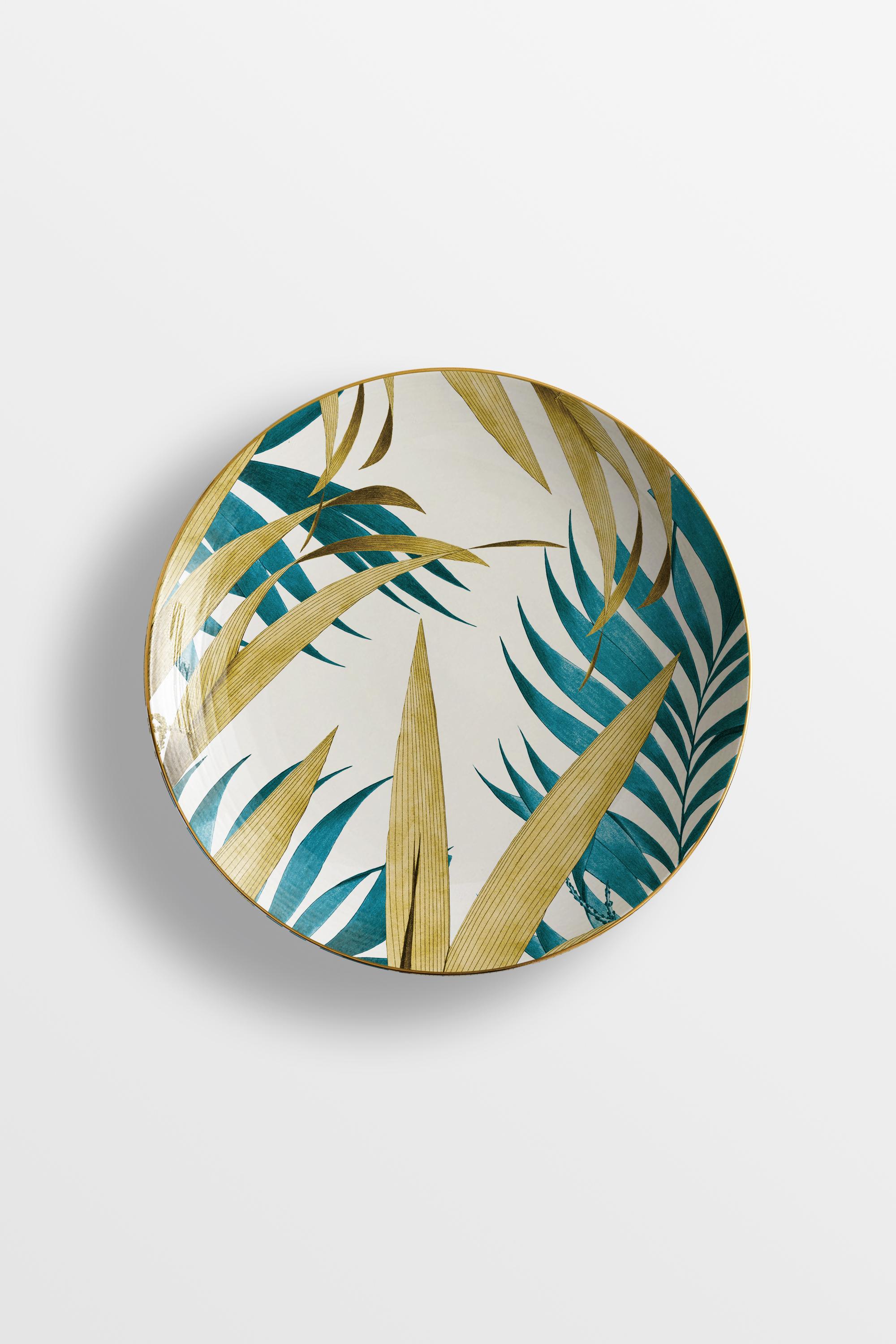 Las Palmas, Six Contemporary Porcelain soup plates with Decorative Design For Sale 2