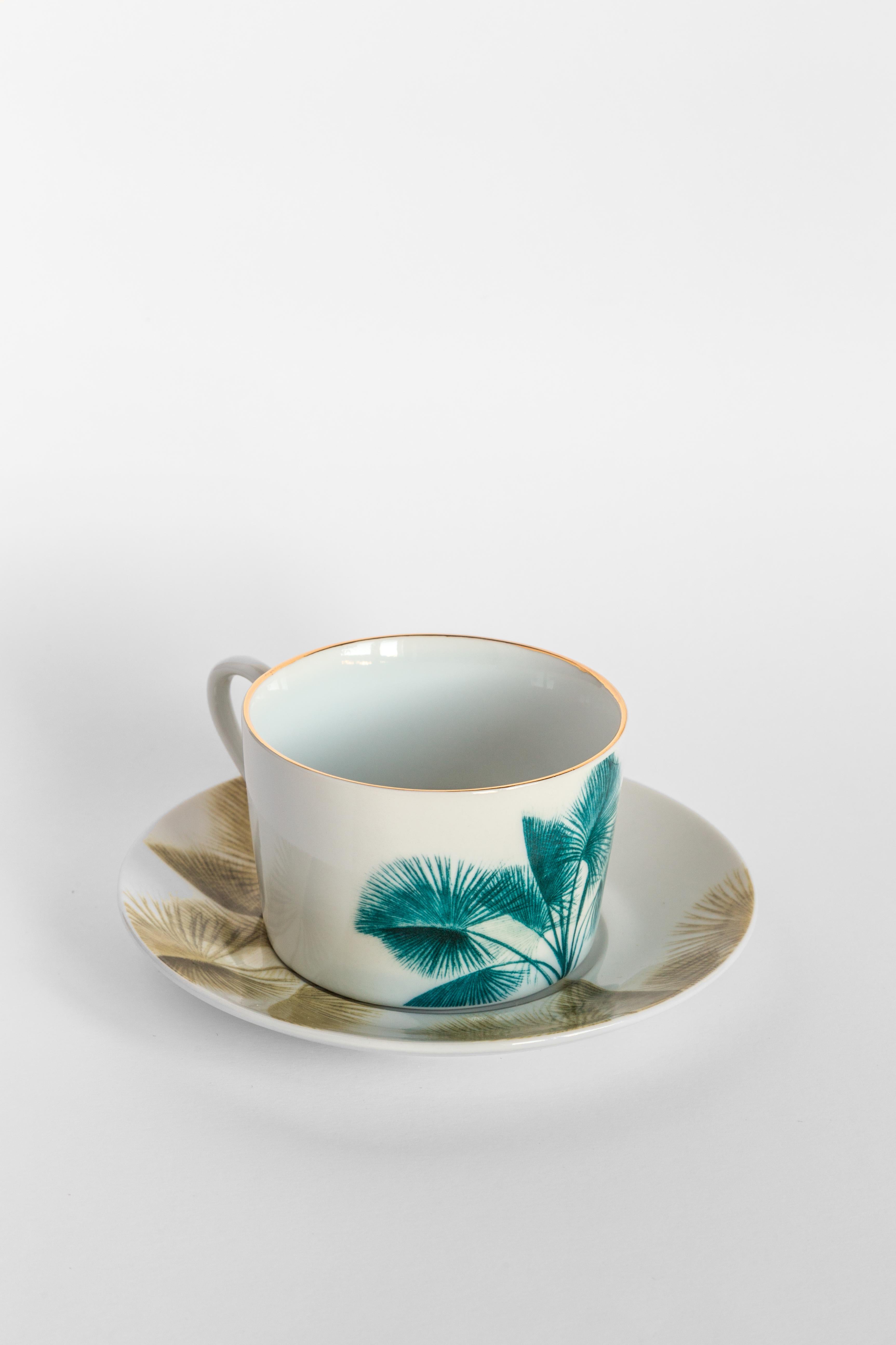 Italian Las Palmas, Tea Set with Six Contemporary Porcelains with Decorative Design For Sale