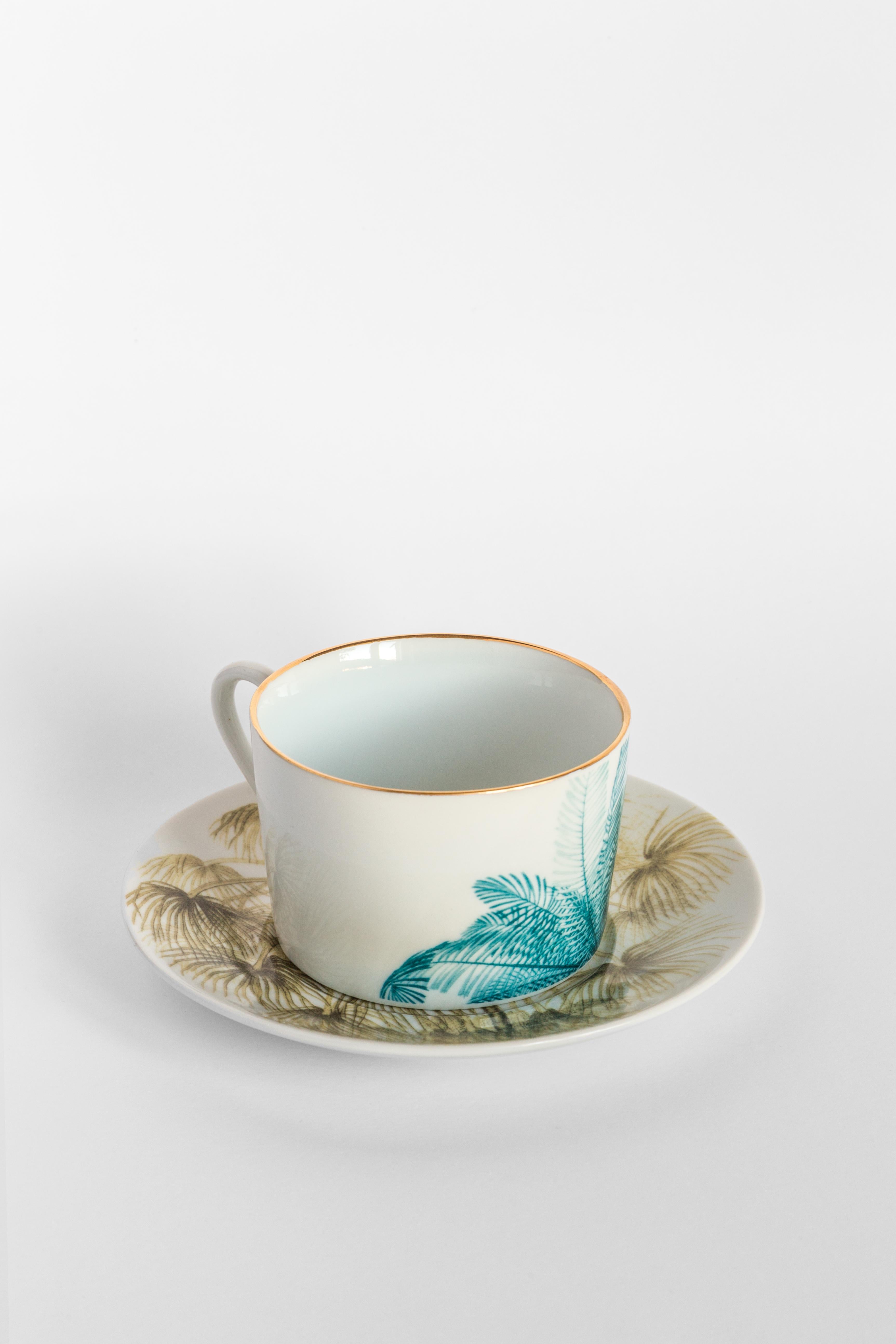 Molded Las Palmas, Tea Set with Six Contemporary Porcelains with Decorative Design For Sale