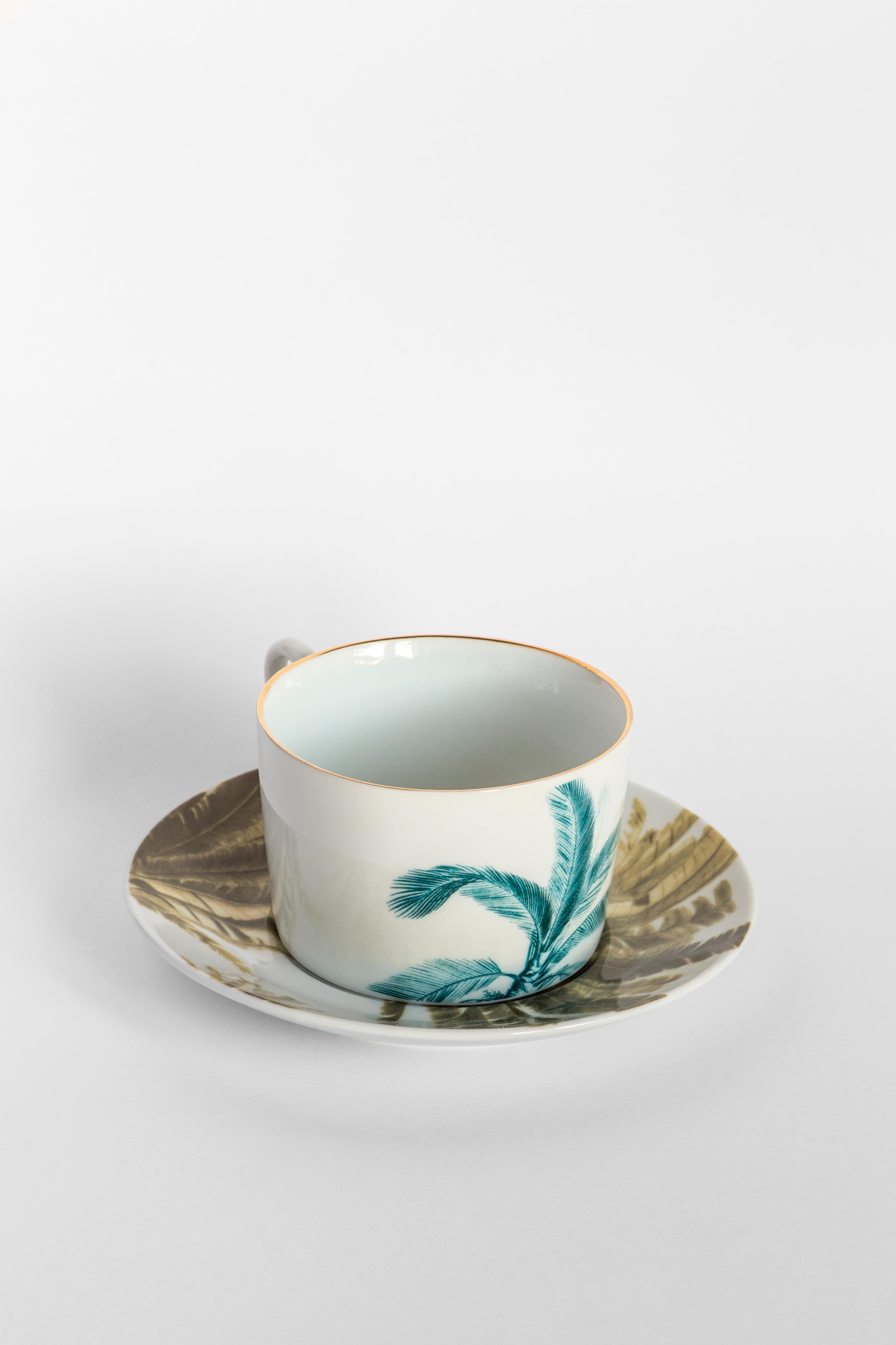 Las Palmas, Juego de Té con Seis Porcelanas Contemporáneas con Diseño Decorativo Siglo XXI y contemporáneo en venta